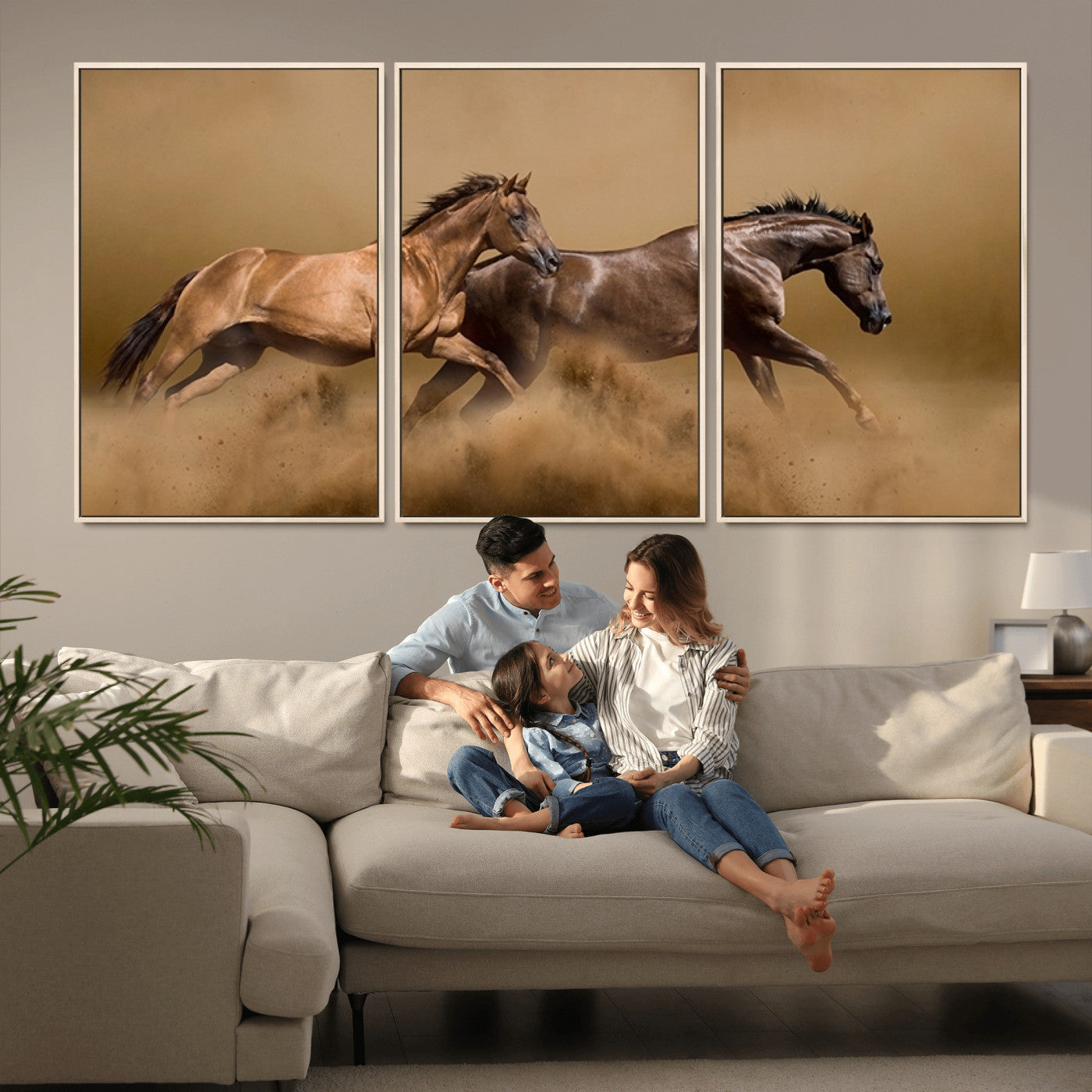 MGV-FC-60X30-3P - Large Wall Art Animal Canvas Print - Two Running Brown Horses