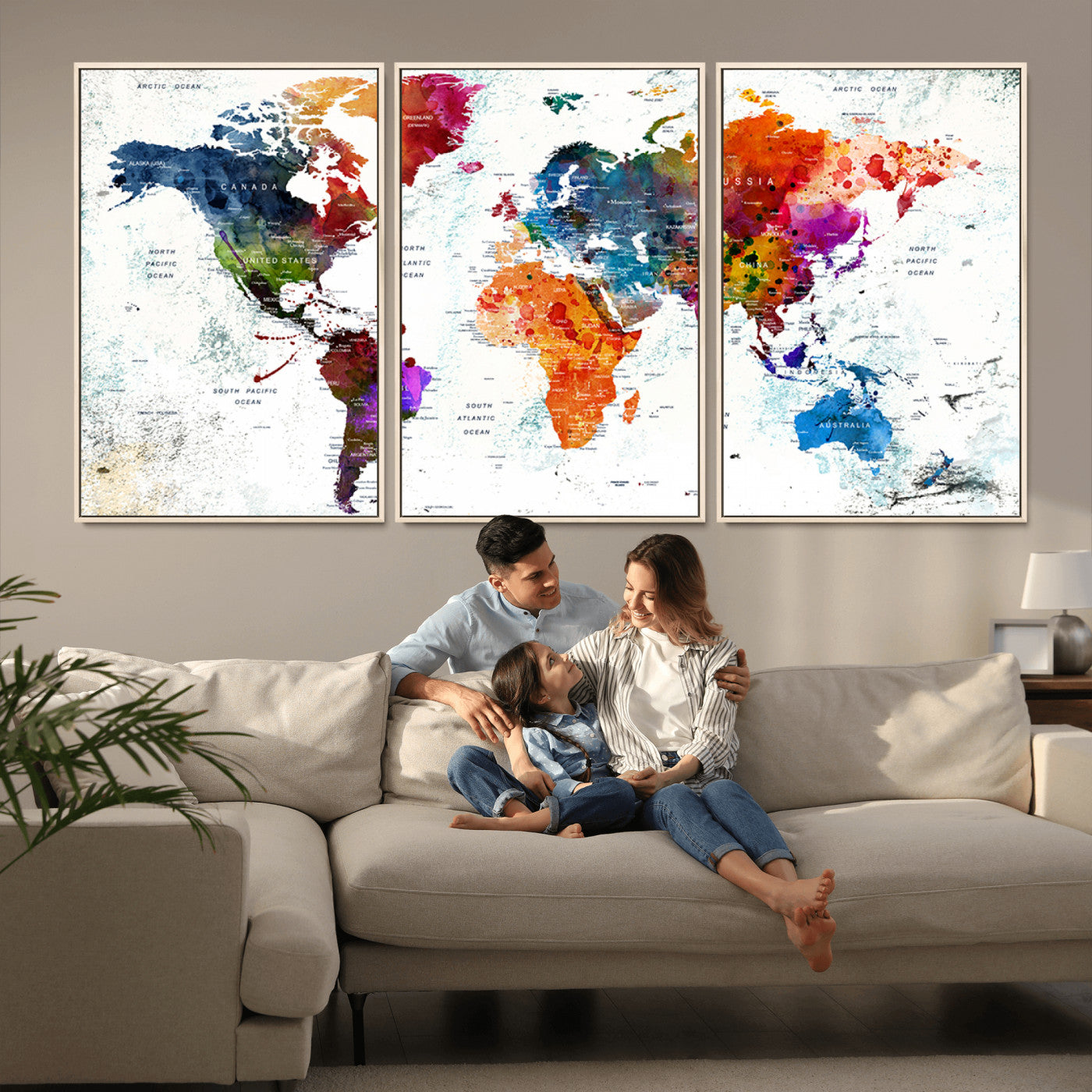 MGV-FC-60X30-3P - Push Pin World Map Canvas Print – Framed Wall Art for Couples to Track Their Travels – Anniversary