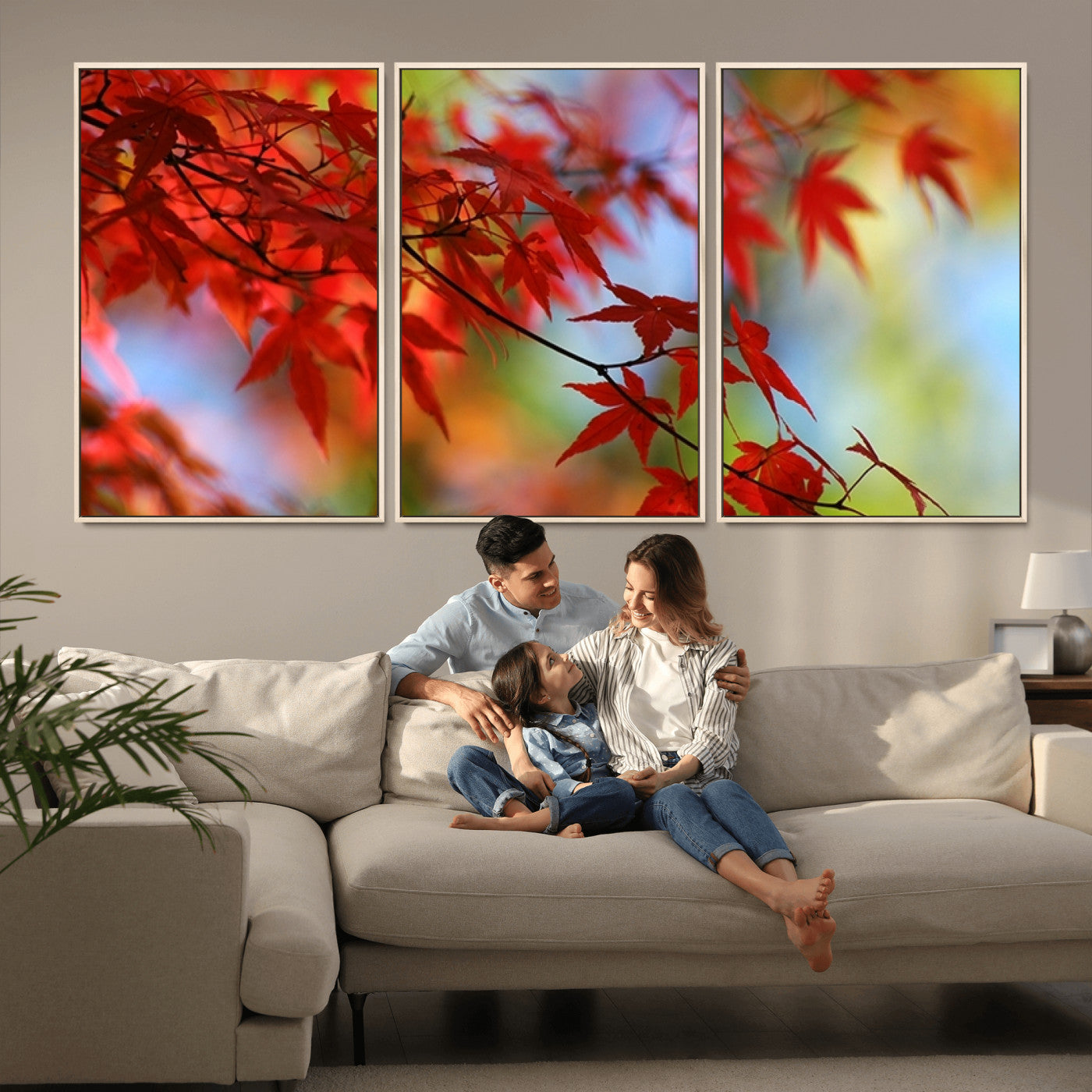 68946-MGV-FC-60X30-3P_Natural-Red Leaves Autumn Forest Wall Art Canvas, Red Leaves Autumn Forest Canvas Print