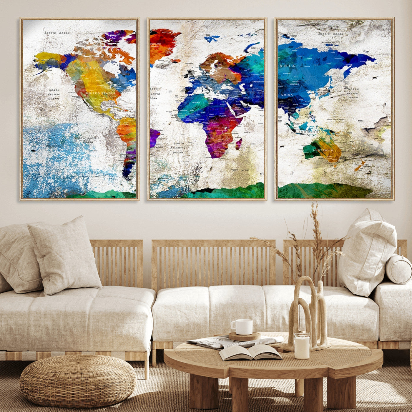MGV-FC-60X30-3P - Push Pin World Map Canvas Print – Framed Wall Art for Couples to Track Their Travels – Anniversary