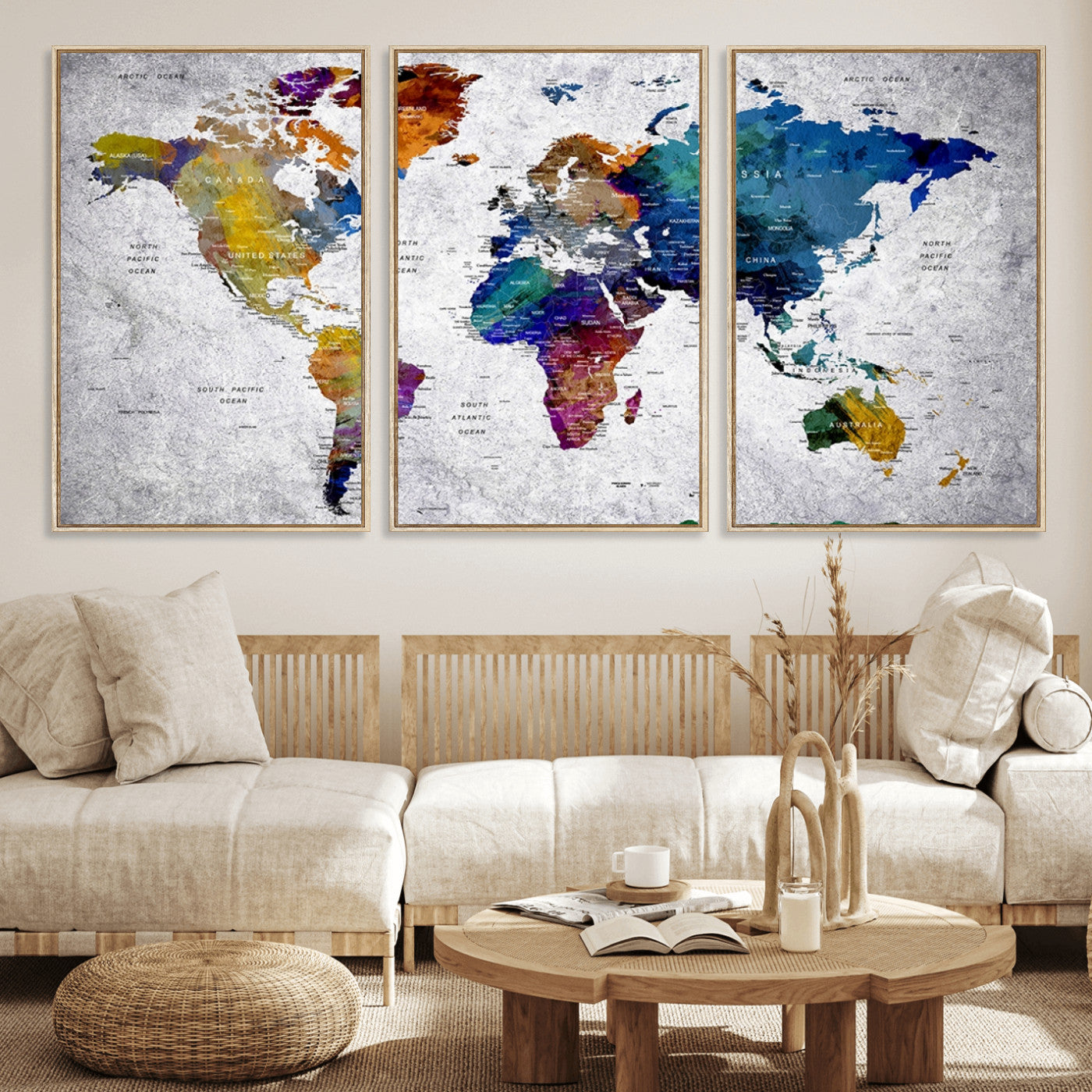 MGV-FC-60X30-3P - Push Pin World Map Canvas Print – Framed Wall Art for Couples to Track Their Travels – Anniversary
