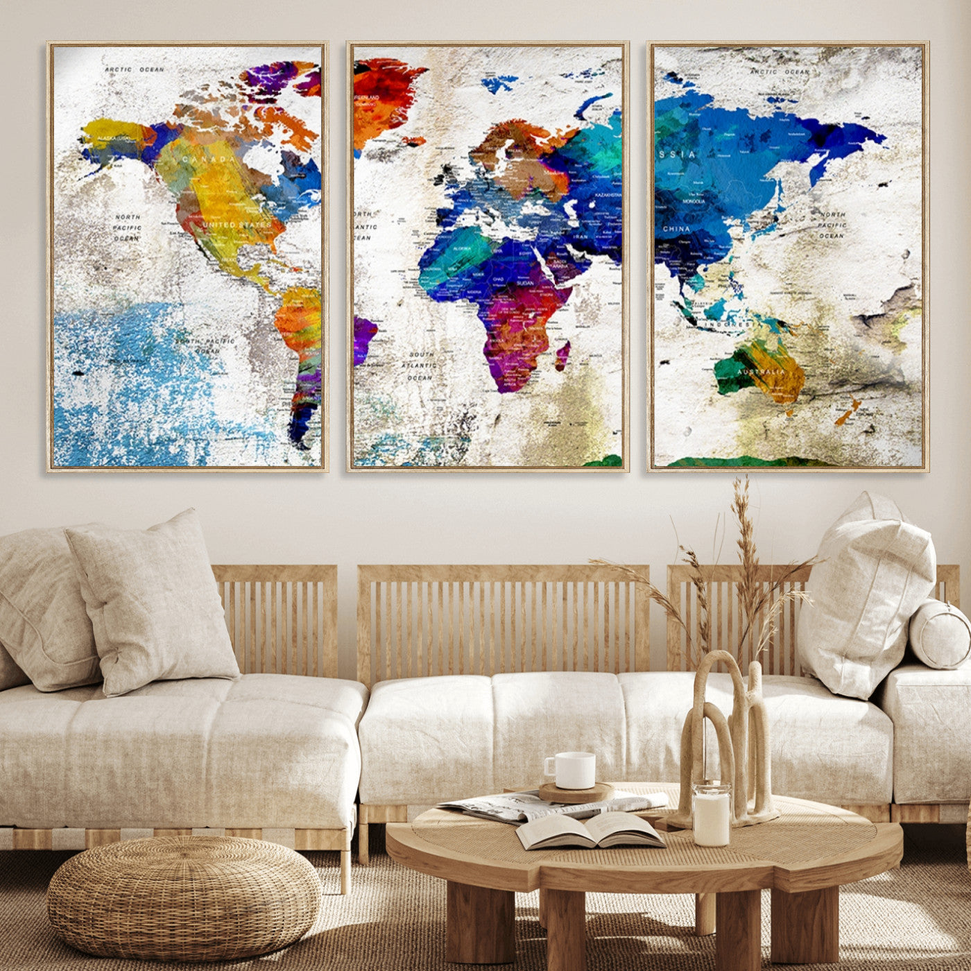 MGV-FC-60X30-3P - Push Pin World Map Canvas Print – Framed Wall Art for Couples to Track Their Travels – Anniversary