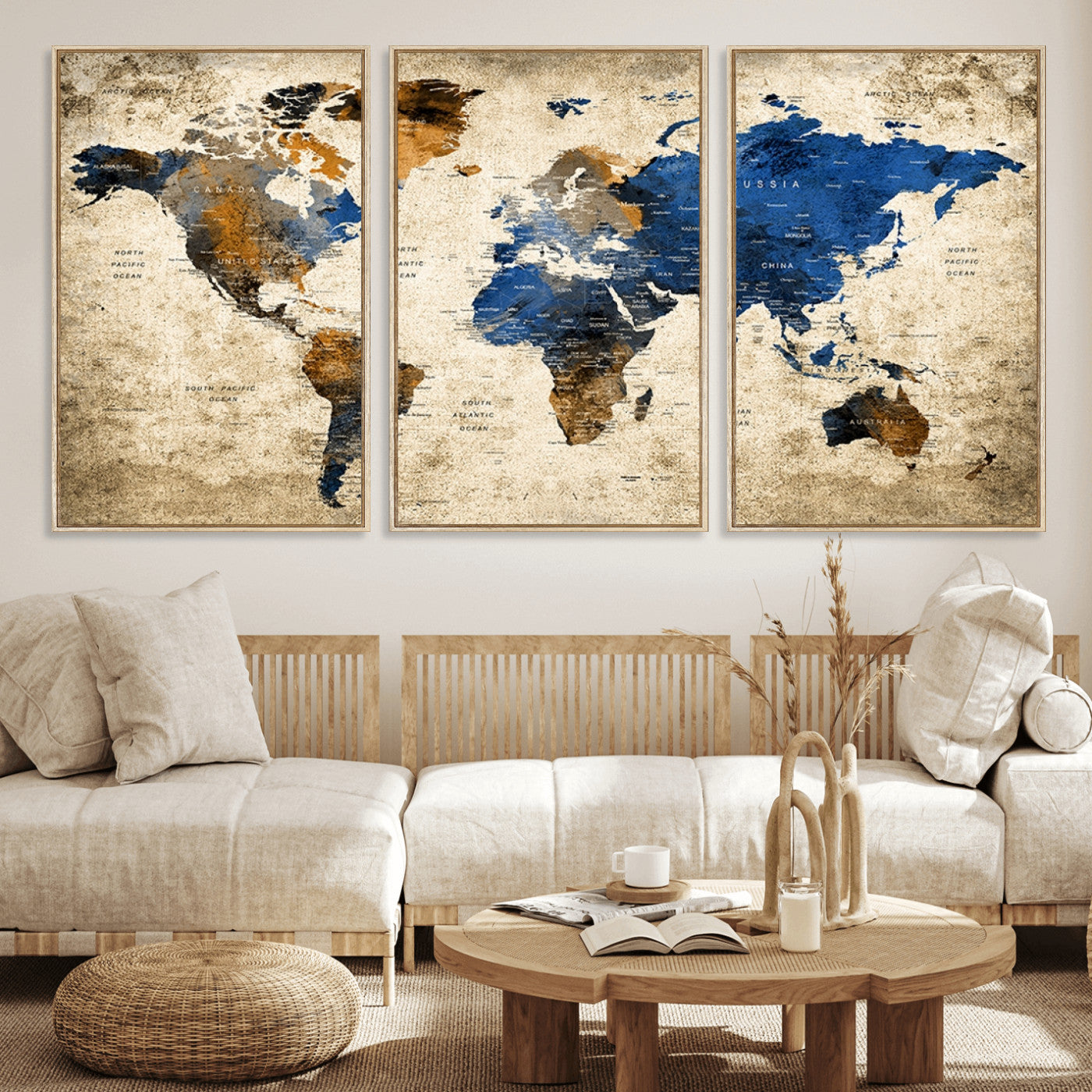 MGV-FC-60X30-3P - Push Pin World Map Canvas Print – Framed Wall Art for Couples to Track Their Travels – Anniversary