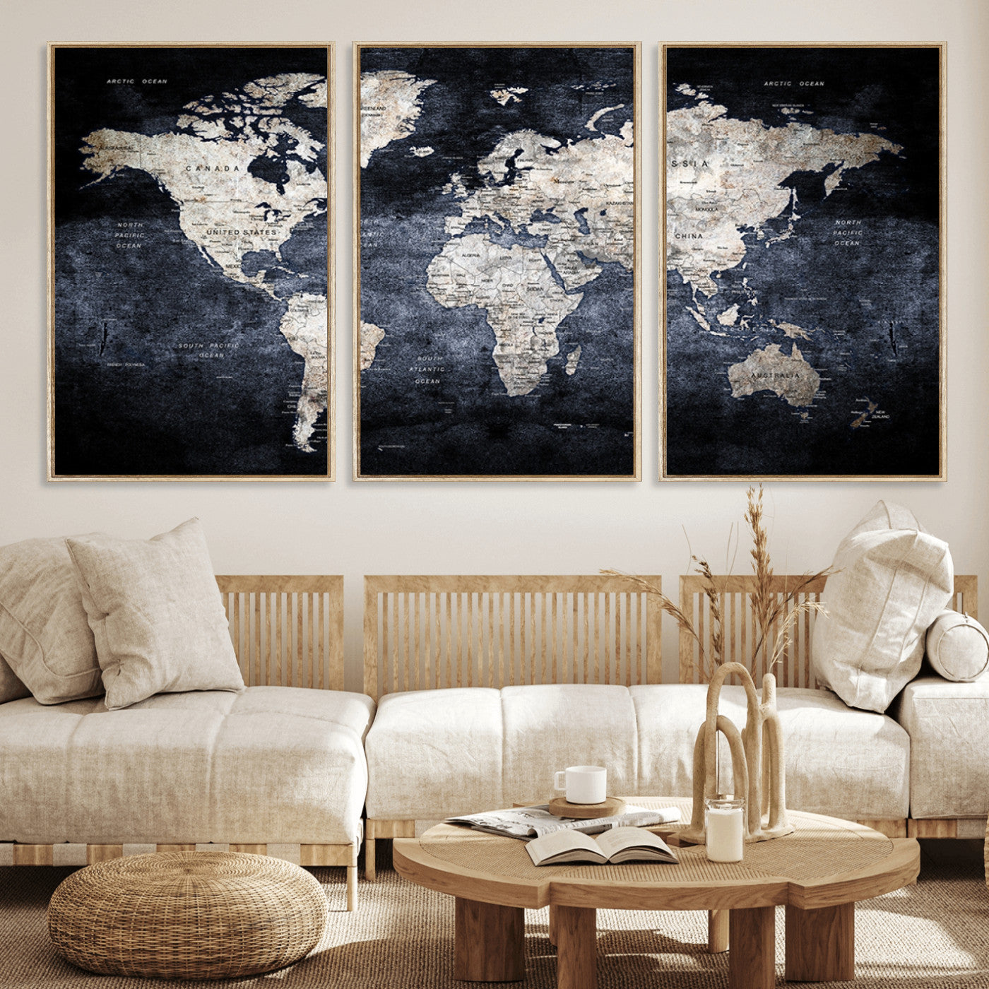 MGV-FC-60X30-3P - World Map Wall Art Canvas Print for Home and Office Decor