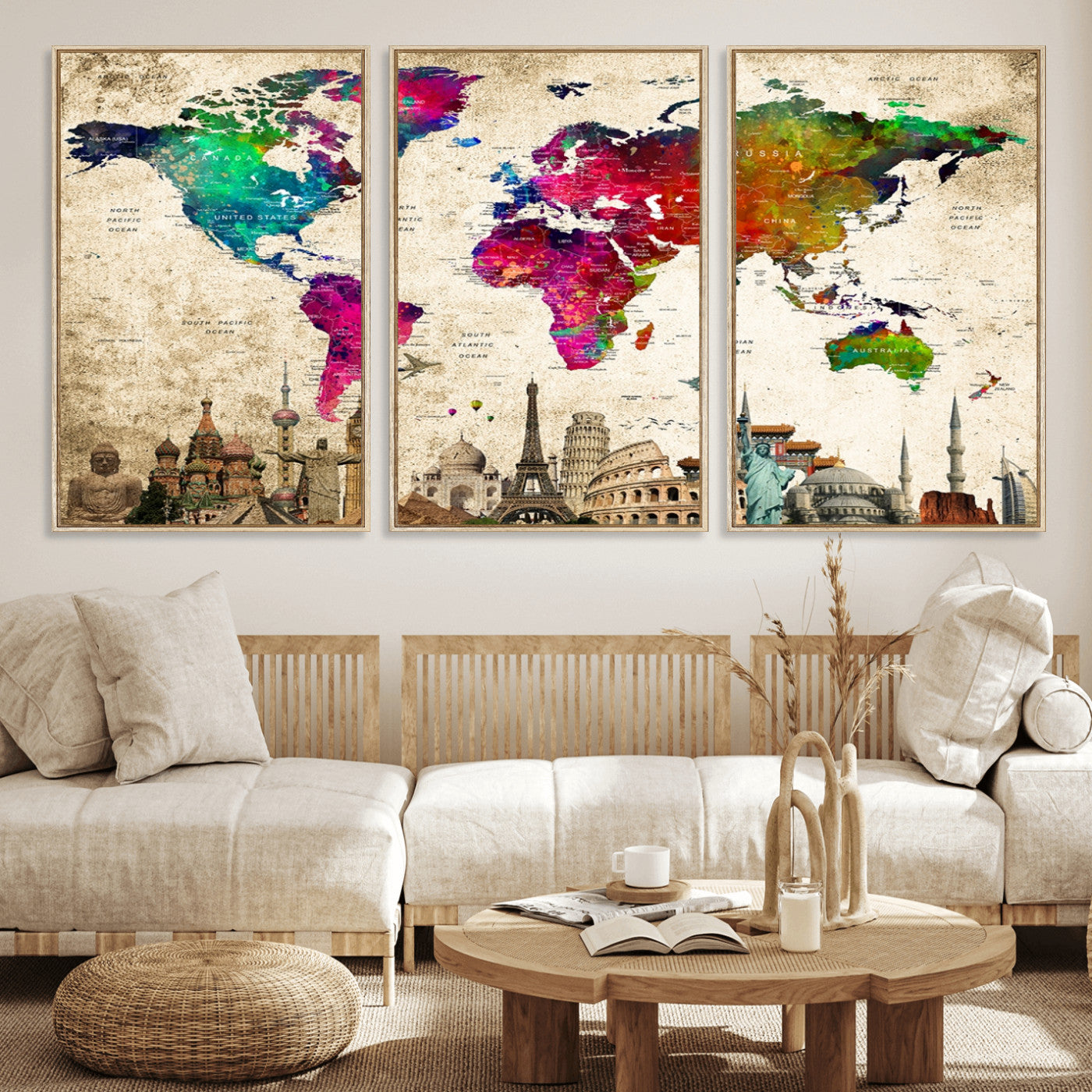 MGV-FC-60X30-3P - Push Pin World Map Canvas Print – Framed Wall Art for Couples to Track Their Travels – Anniversary