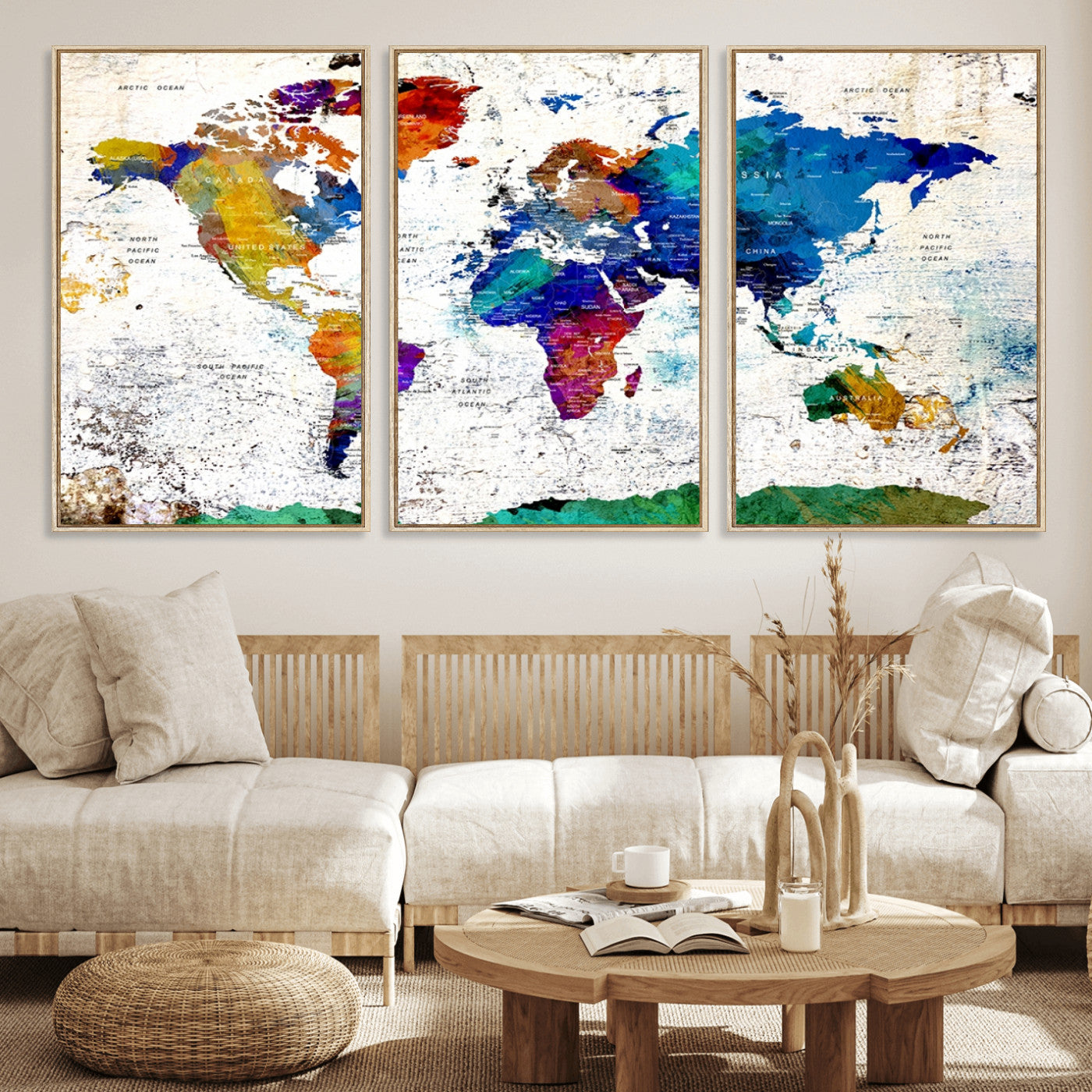 MGV-FC-60X30-3P - Push Pin World Map Canvas Print – Framed Wall Art for Couples to Track Their Travels – Anniversary