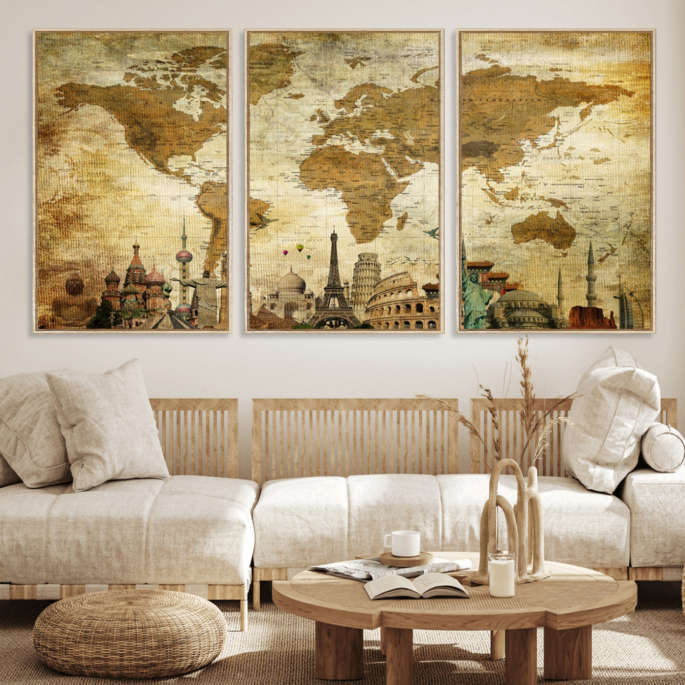 MGV-FC-60X30-3P - Push Pin World Map Canvas Print – Framed Wall Art for Couples to Track Their Travels – Anniversary