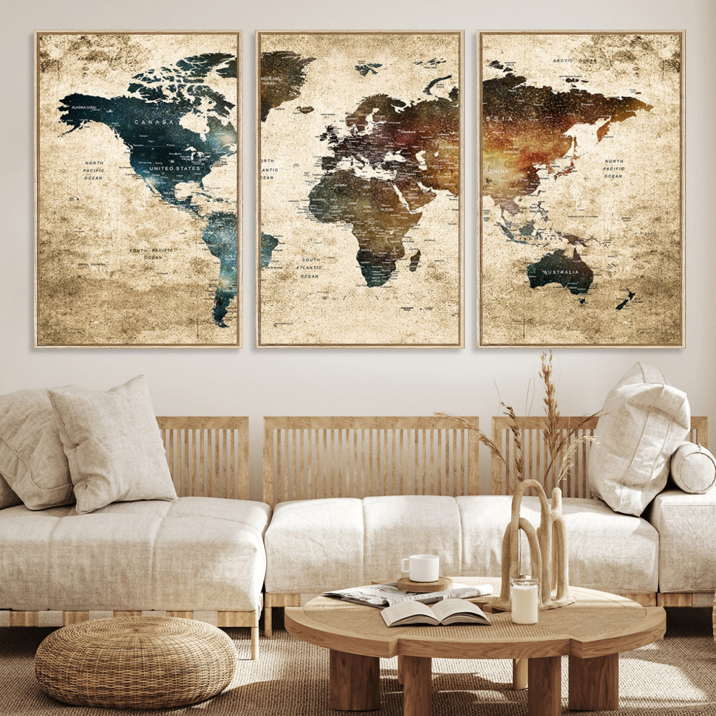 MGV-FC-60X30-3P - Push Pin World Map Canvas Print – Framed Wall Art for Couples to Track Their Travels – Anniversary