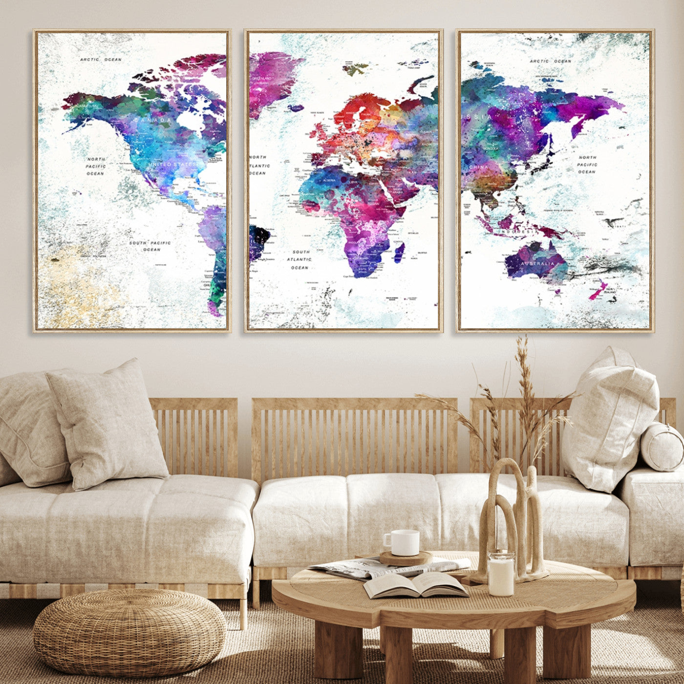MGV-FC-60X30-3P - Push Pin World Map Canvas Print – Framed Wall Art for Couples to Track Their Travels – Anniversary