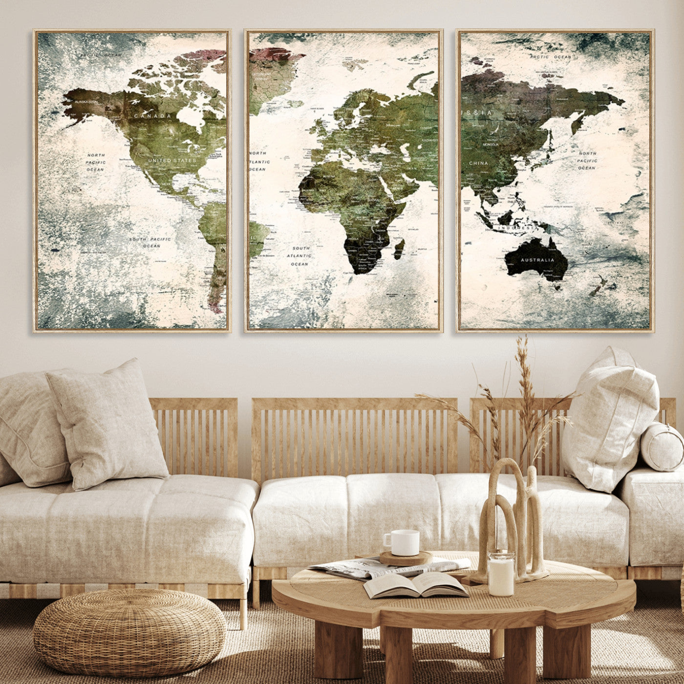 MGV-FC-60X30-3P - Push Pin World Map Canvas Print – Framed Wall Art for Couples to Track Their Travels – Anniversary