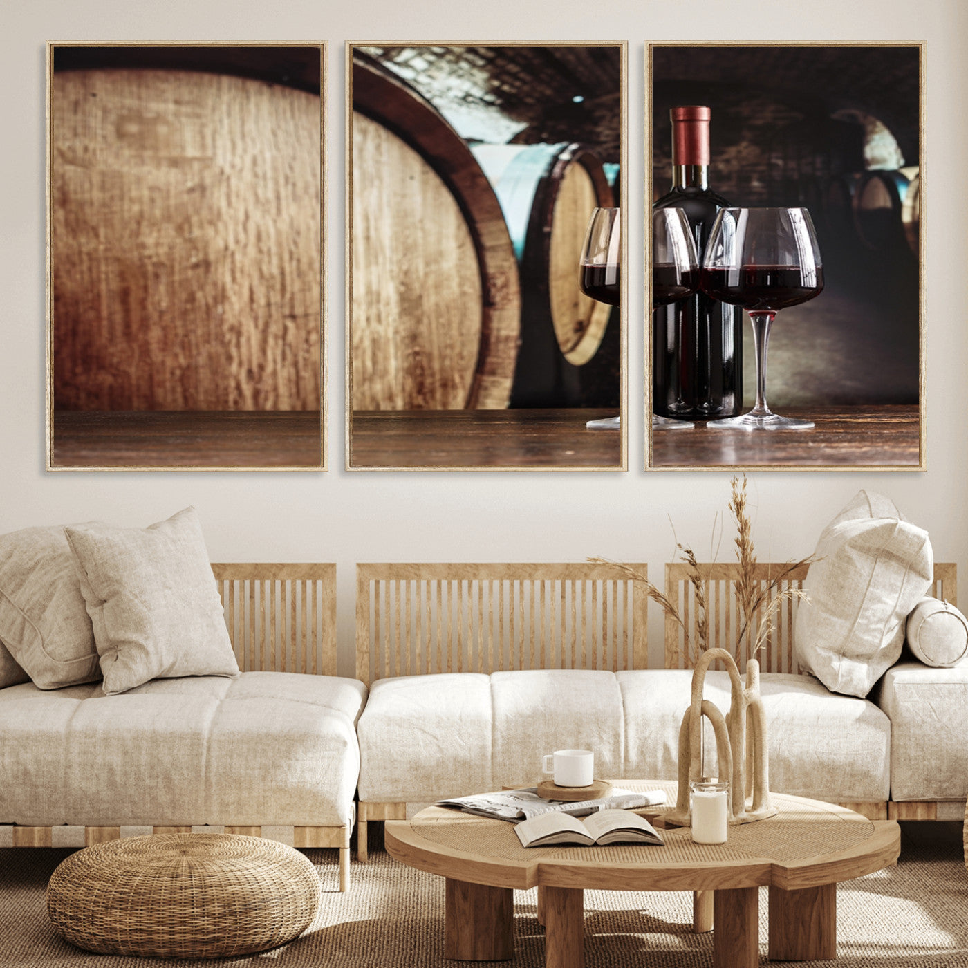 MGV-FC-60X30-3P - Wine and Barrel Wall Art Canvas Print