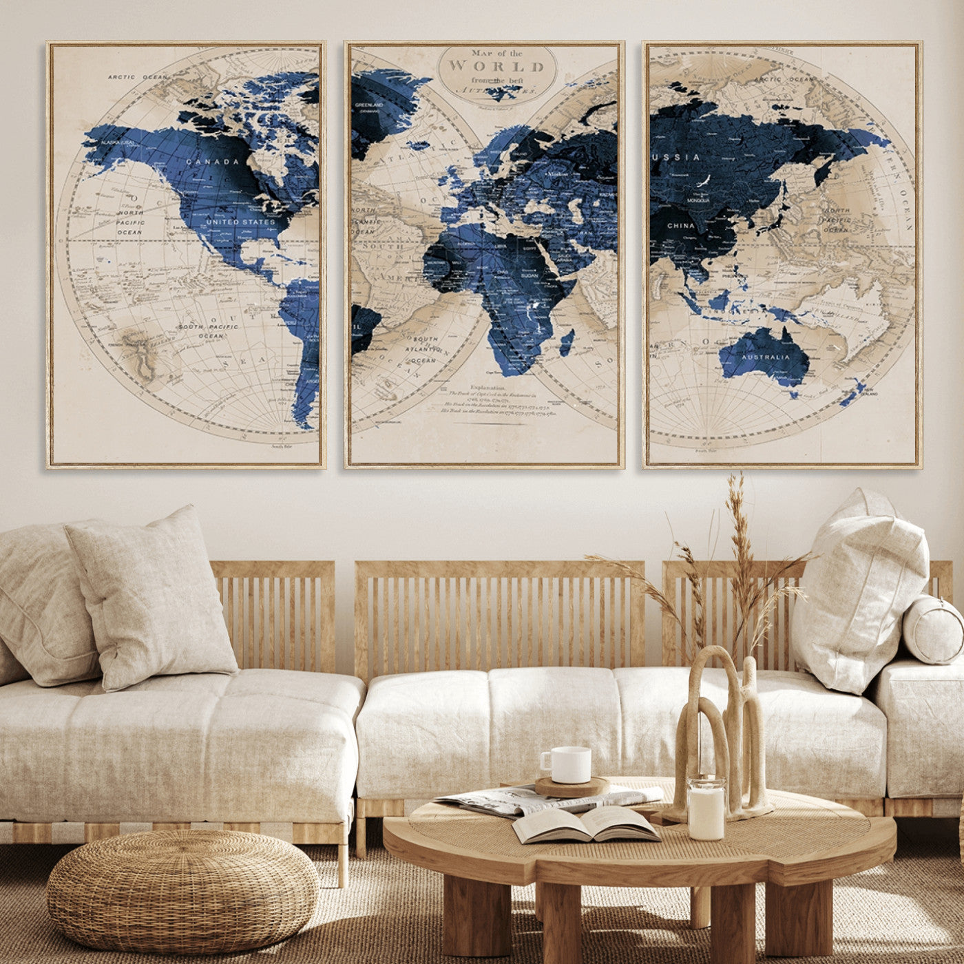 MGV-FC-60X30-3P - World Map Wall Art Canvas Print for Home and Office Decor