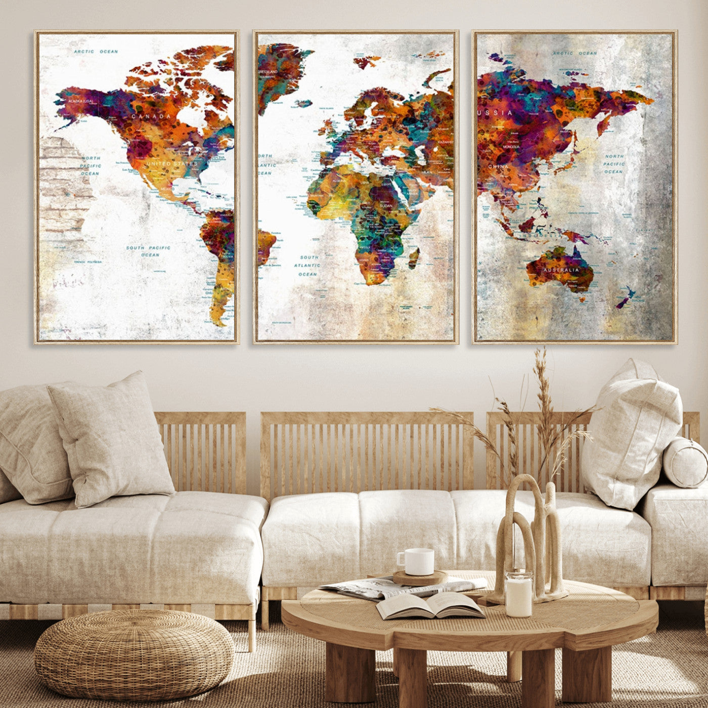 MGV-FC-60X30-3P - Push Pin World Map Canvas Print – Framed Wall Art for Couples to Track Their Travels – Anniversary
