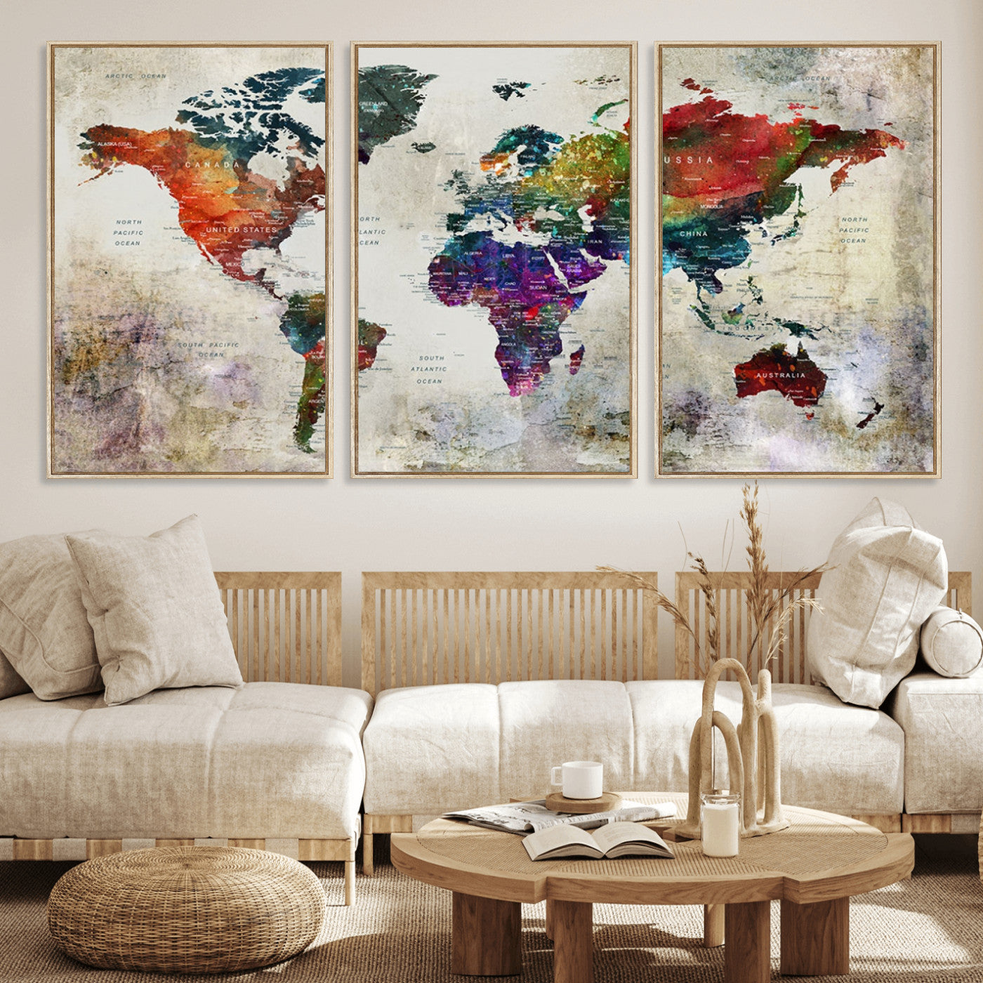 MGV-FC-60X30-3P - Push Pin World Map Canvas Print – Framed Wall Art for Couples to Track Their Travels – Anniversary