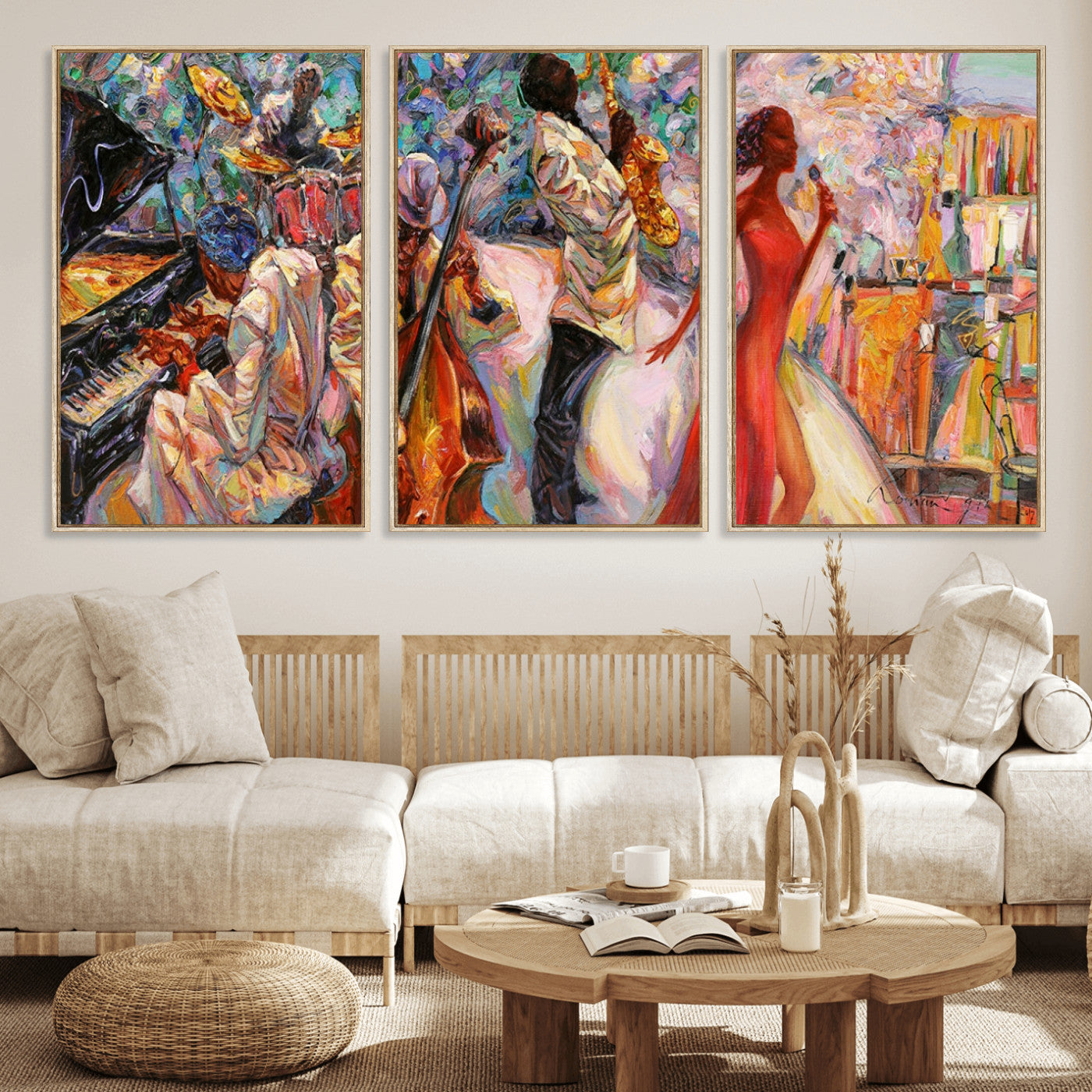 MGV-FC-60X30-3P - Abstract Afro American Jazz Canvas Wall Art | Music-Inspired Painting for Dining Room, Living Room,