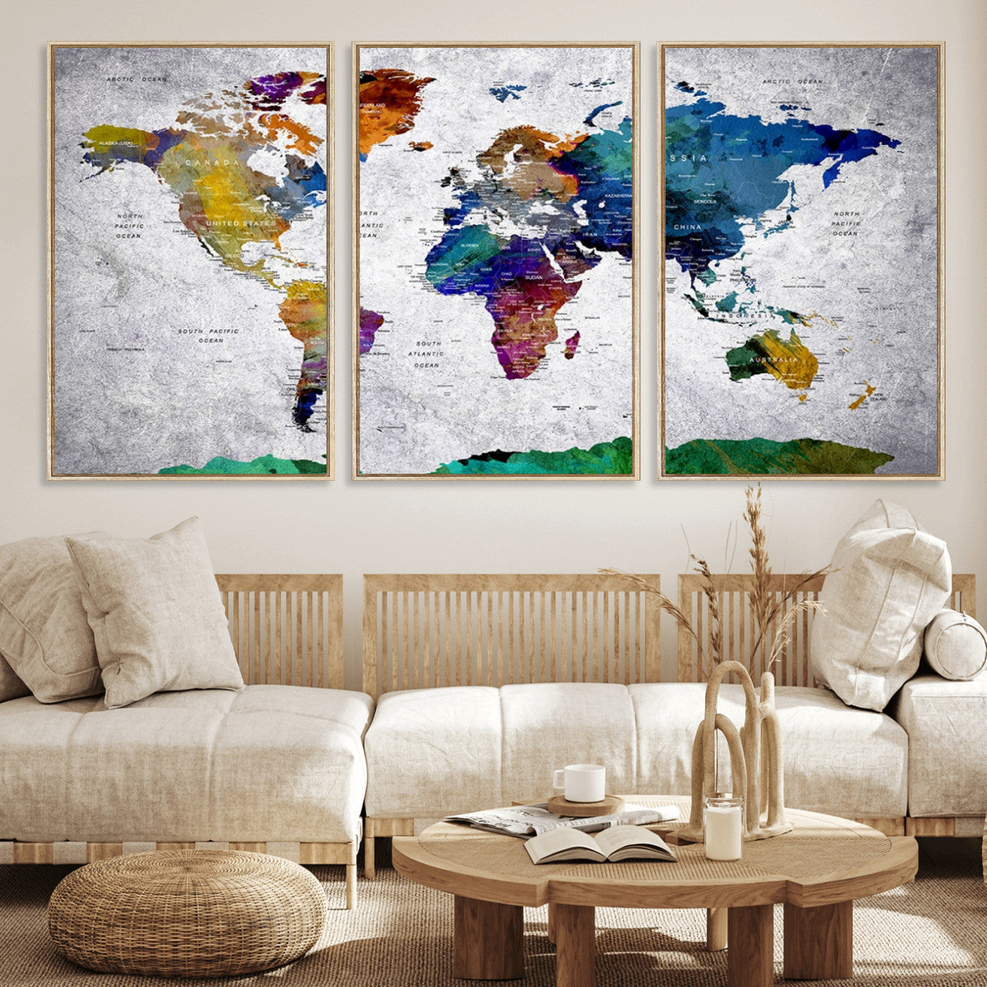 MGV-FC-60X30-3P - Push Pin World Map Canvas Print – Framed Wall Art for Couples to Track Their Travels – Anniversary