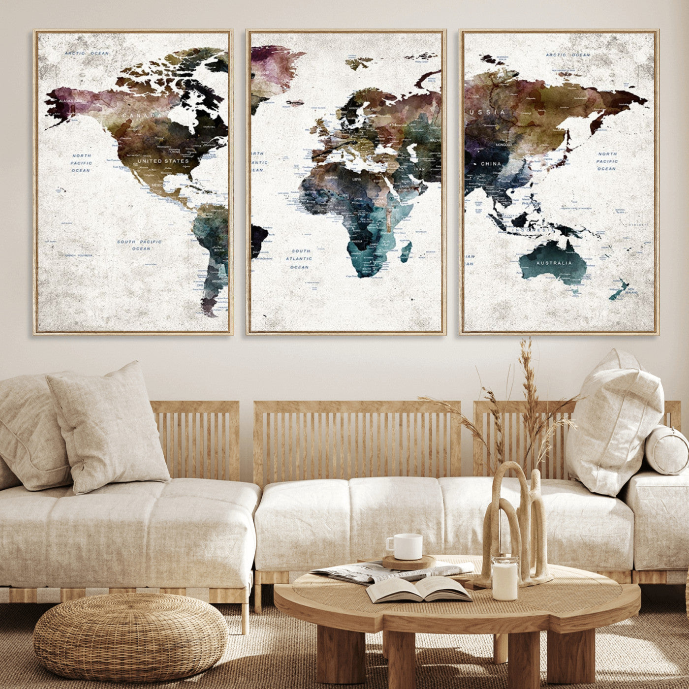 MGV-FC-60X30-3P - Push Pin World Map Canvas Print – Framed Wall Art for Couples to Track Their Travels – Anniversary