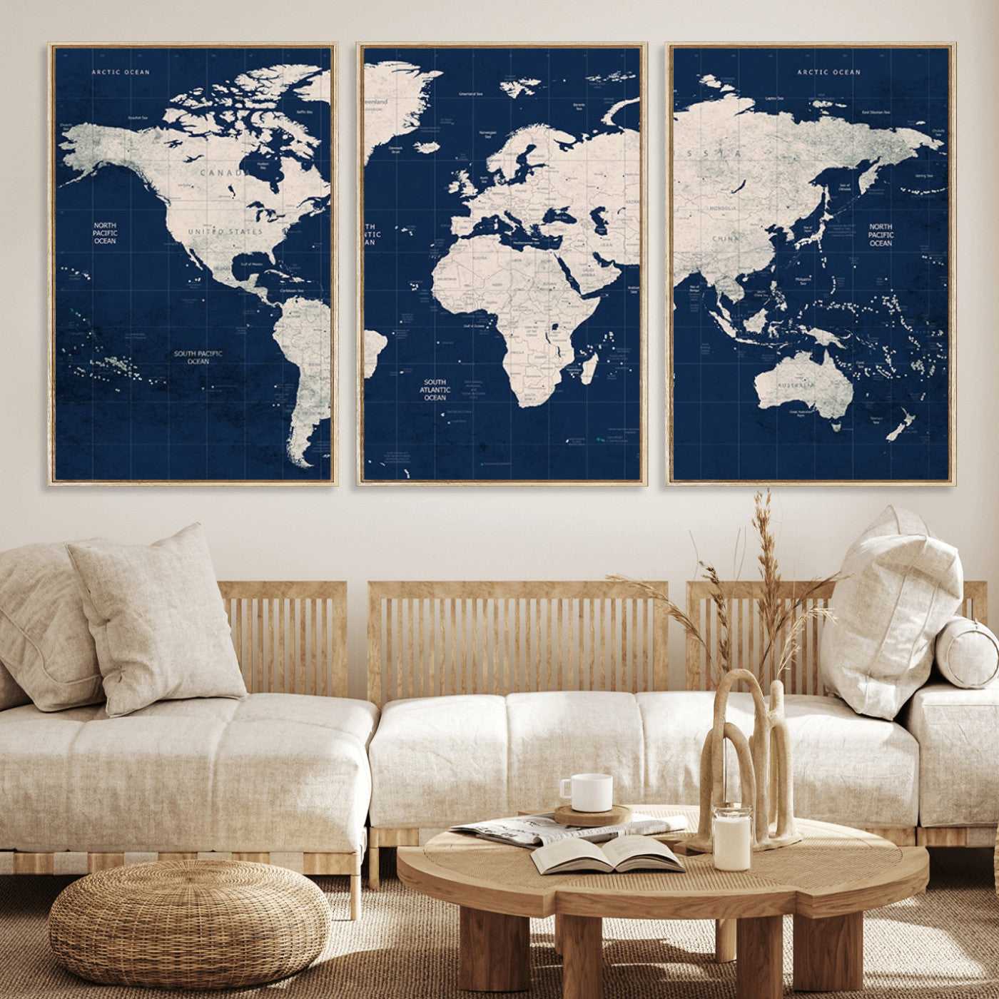 17866-MGV-FC-60X30-3P_Natural-Push Pin World Map Canvas Print – Framed Wall Art for Couples to Track Their Travels – Anniversary