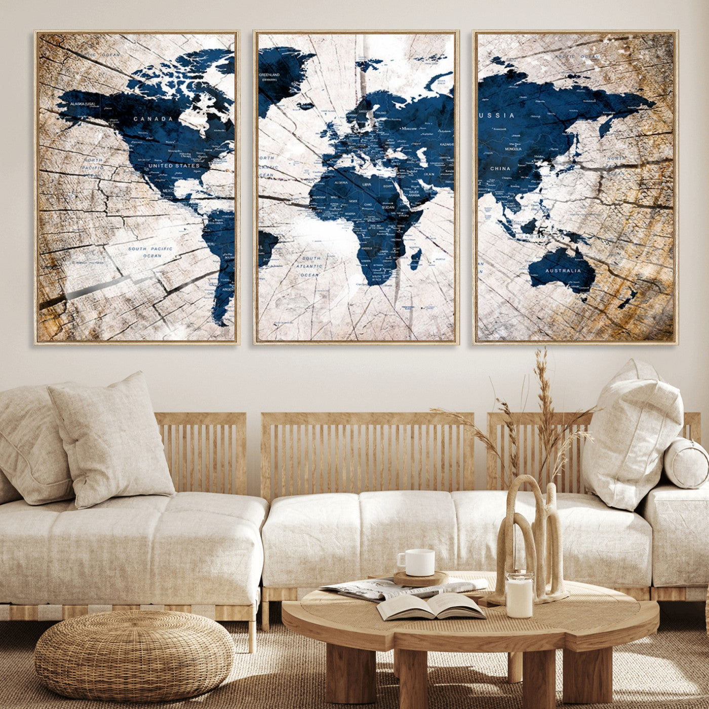MGV-FC-60X30-3P - Push Pin World Map Canvas Print – Framed Wall Art for Couples to Track Their Travels – Anniversary