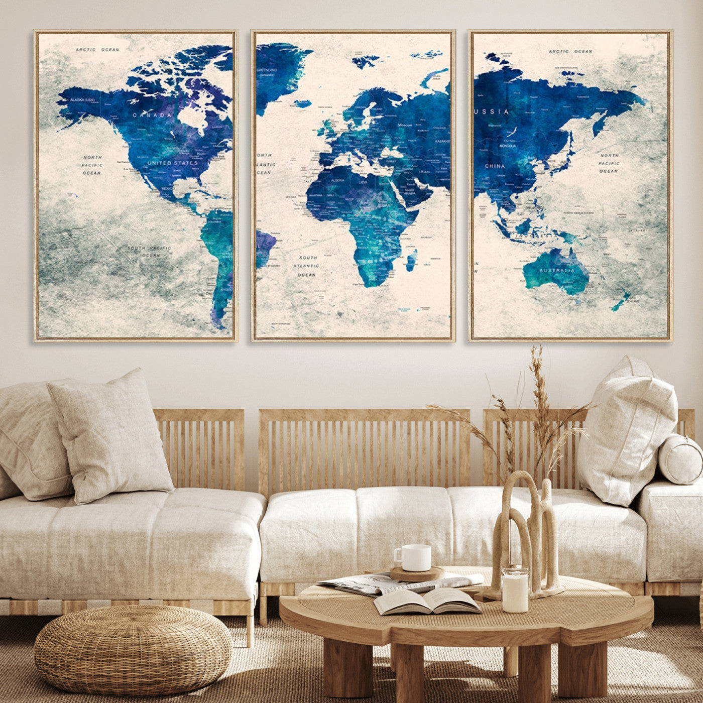 MGV-FC-60X30-3P - Push Pin World Map Canvas Print – Framed Wall Art for Couples to Track Their Travels – Anniversary