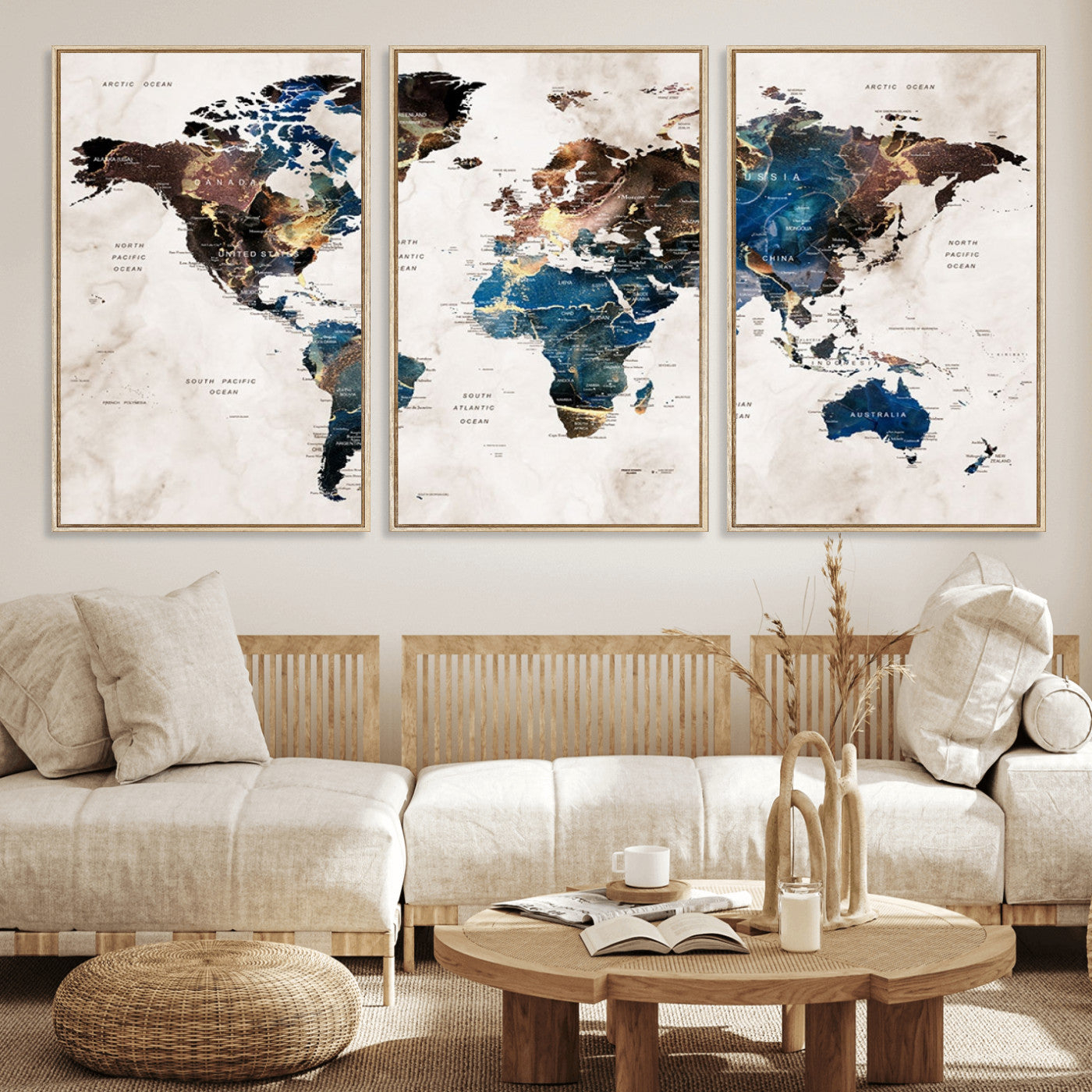 MGV-FC-60X30-3P - Push Pin World Map Canvas Print – Framed Wall Art for Couples to Track Their Travels – Anniversary