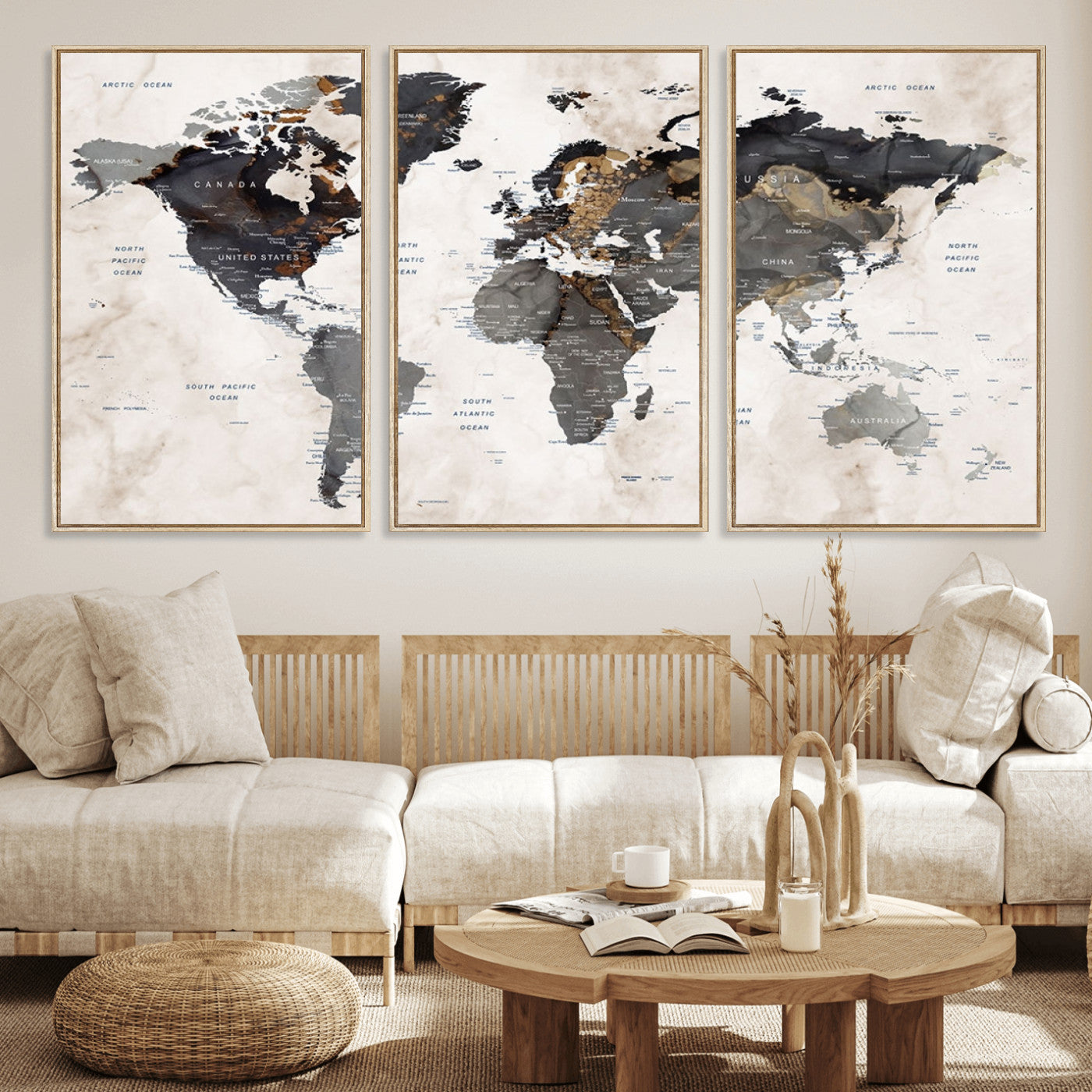 MGV-FC-60X30-3P - Push Pin World Map Canvas Print – Framed Wall Art for Couples to Track Their Travels – Anniversary