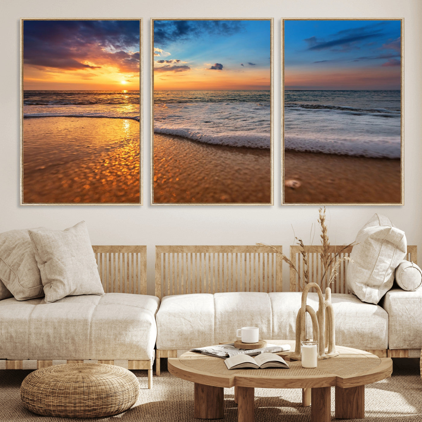 MGV-FC-60X30-3P - Sunset and Beach at Night Wall Art Canvas Print
