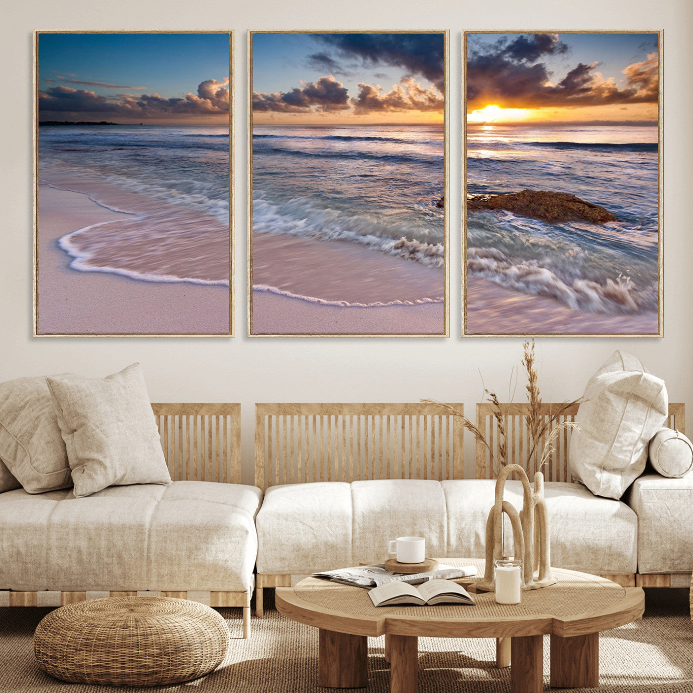 MGV-FC-60X30-3P - Sea Ocean Sunset Beach Wall Art Canvas Print