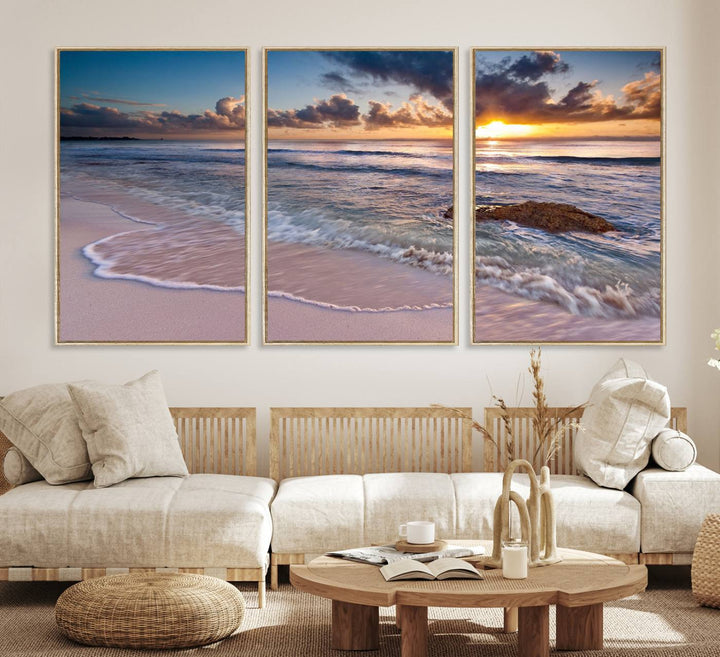 Sea Ocean Sunset Beach Wall Art Canvas Print.