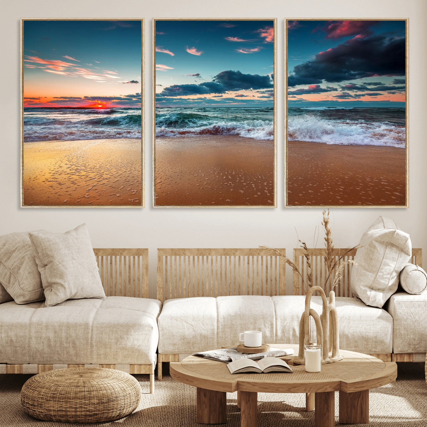MGV-FC-60X30-3P - Sunset on Beach Wall Art Ocean Beach Canvas Print