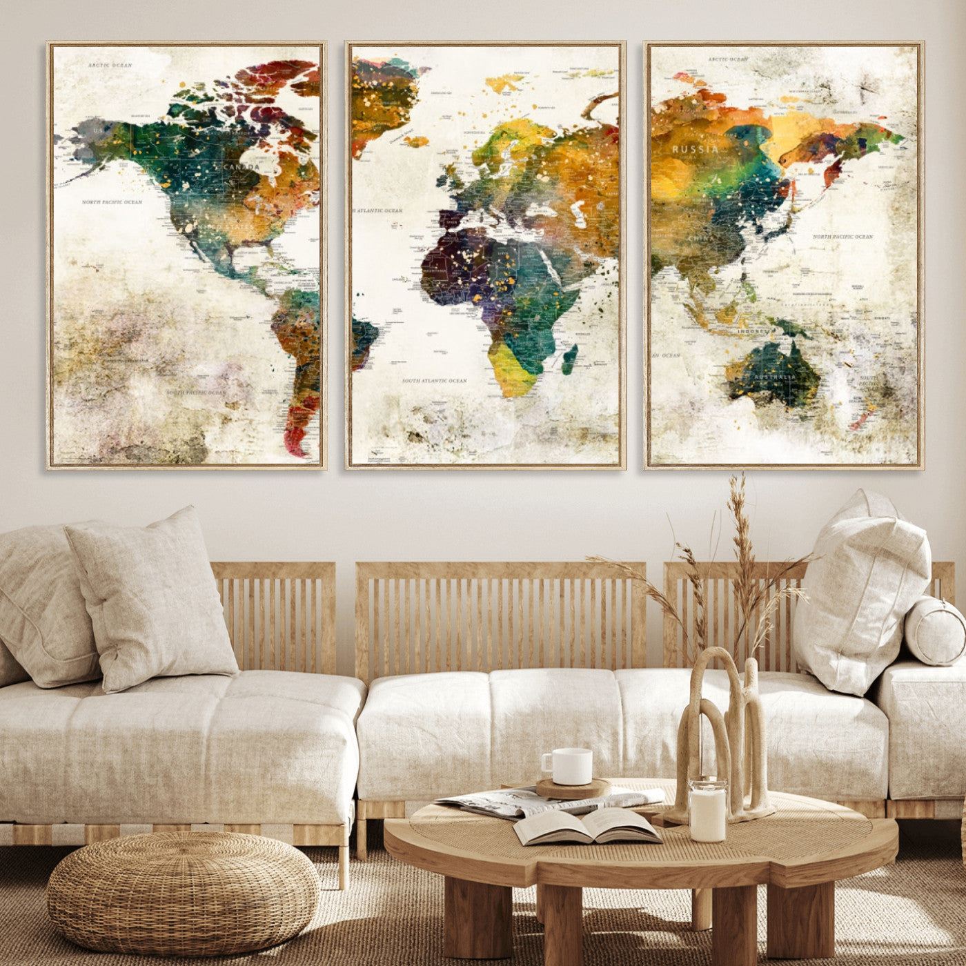 MGV-FC-60X30-3P - Push Pin World Map Canvas Print – Framed Wall Art for Couples to Track Their Travels – Anniversary