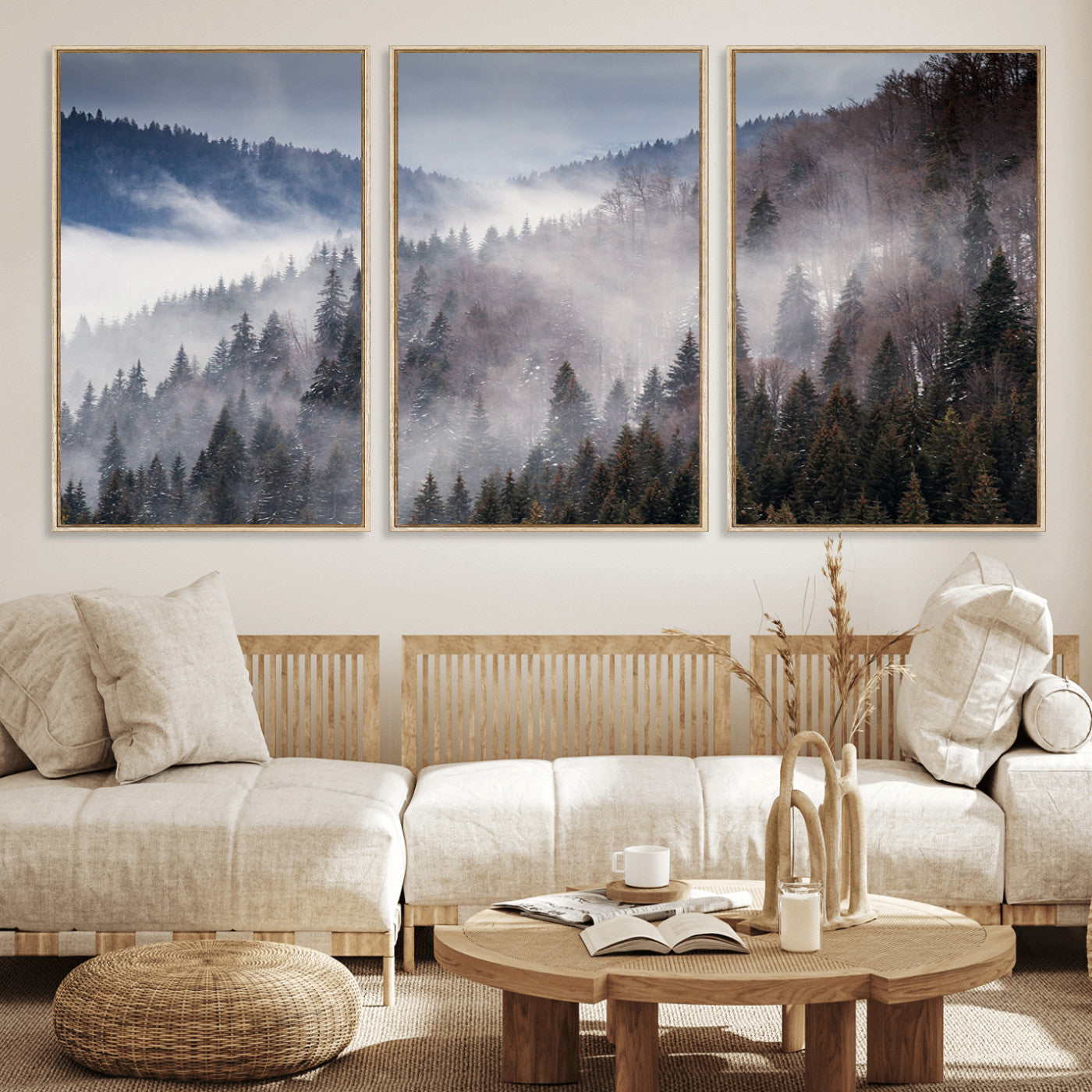 MGV-FC-60X30-3P - Beautiful Rising Fog in Winter Mountain Landscape - Framed Rising Fog in Winter Mountain Canvas