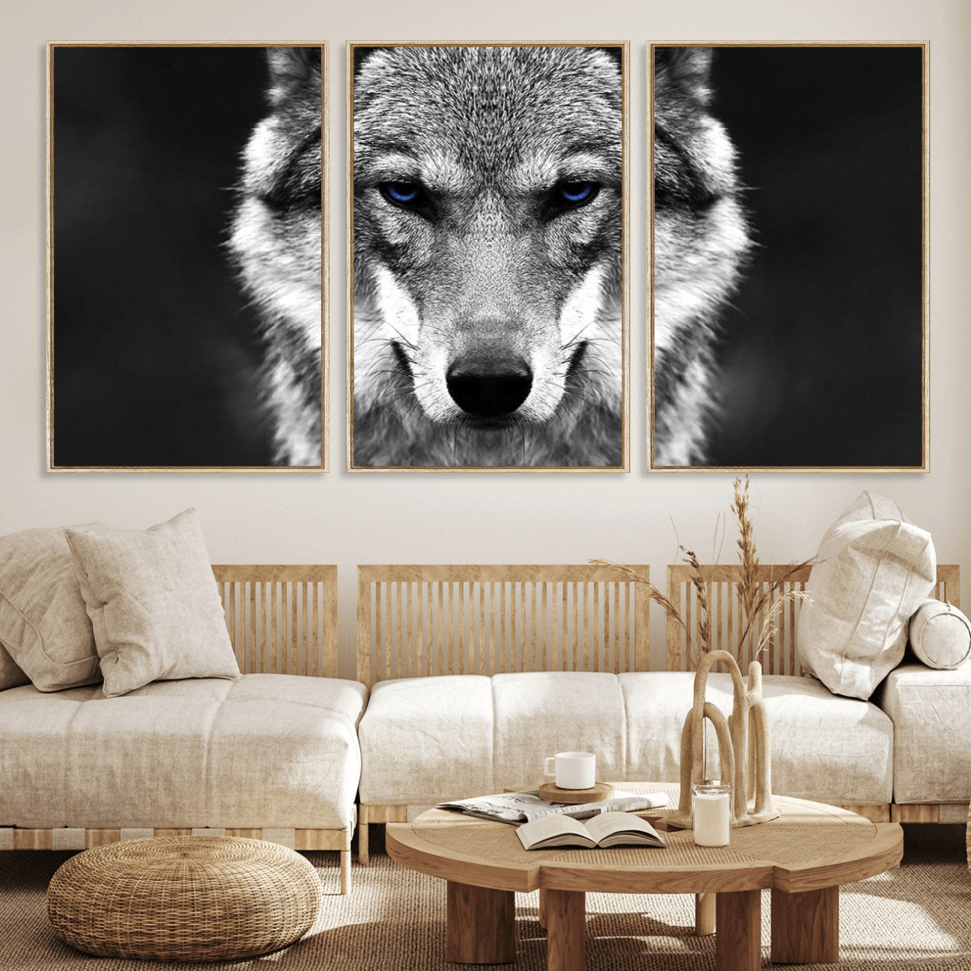 MGV-FC-60X30-3P - Black and White Wild Wolf Wall Art Canvas Print
