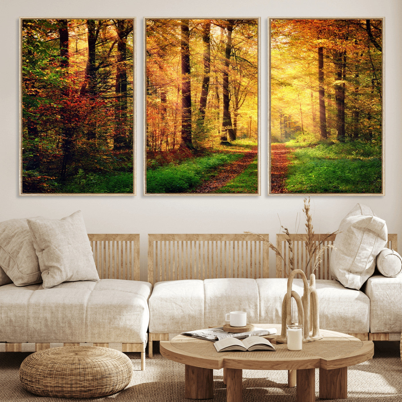 MGV-FC-60X30-3P - Forest Fall Wall Art Print - Sunlight Through Trees Wall Art Canvas Print