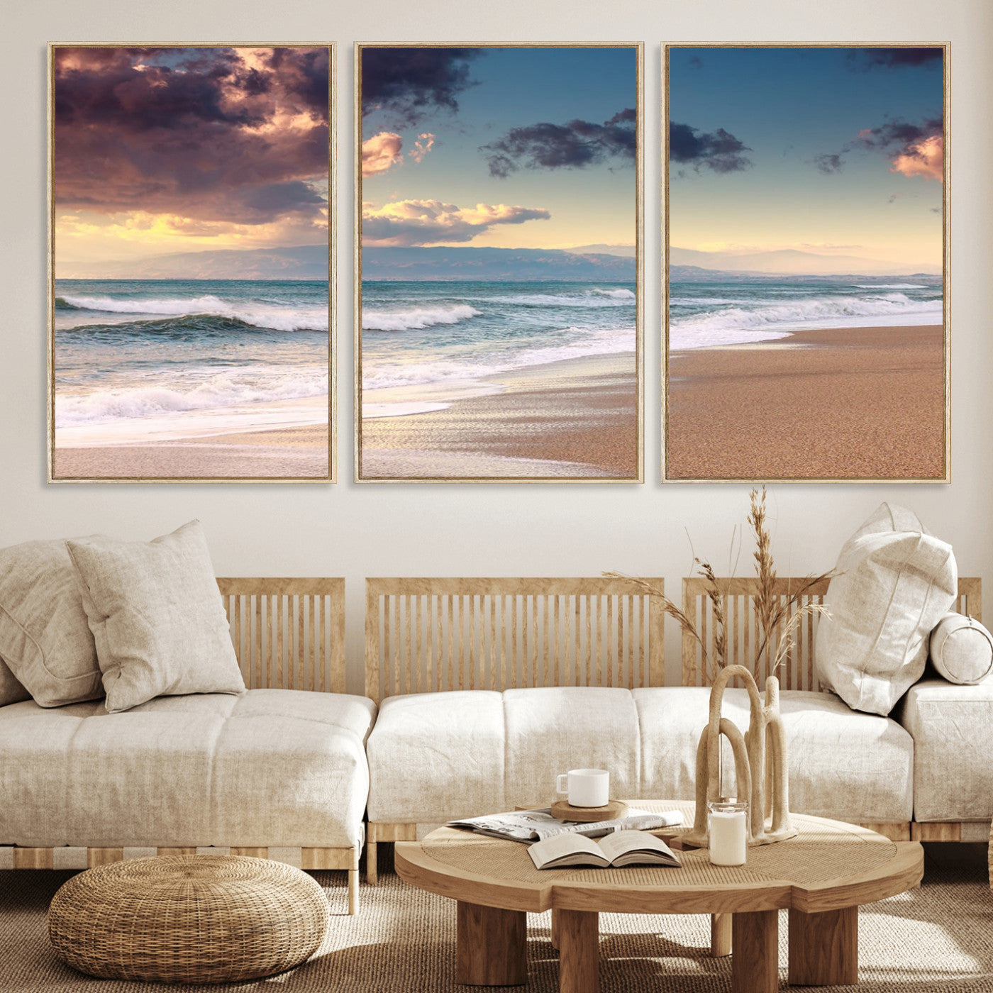 MGV-FC-60X30-3P - Cloudy Weather Beach Sunset Canvas Print | Sunrise Wall Art Canvas Print