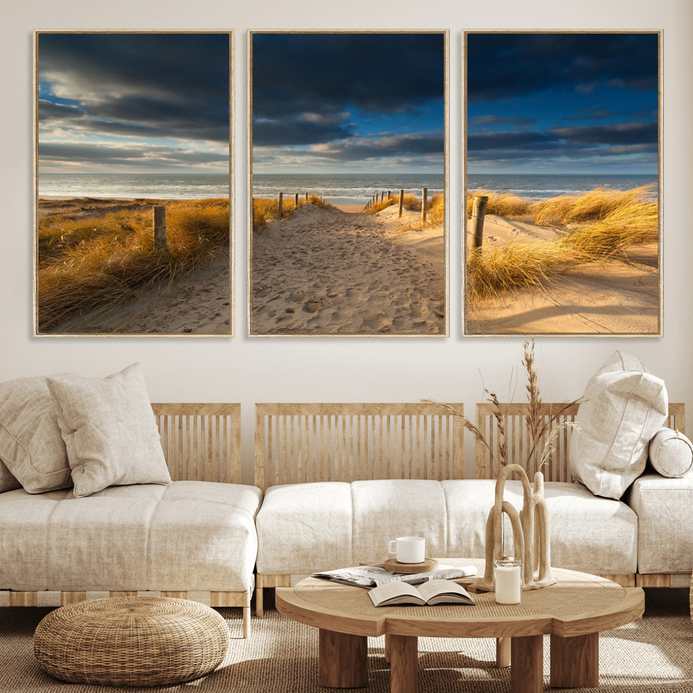 MGV-FC-60X30-3P - Ocean Beach Dark Clouds Wall Art Canvas Print