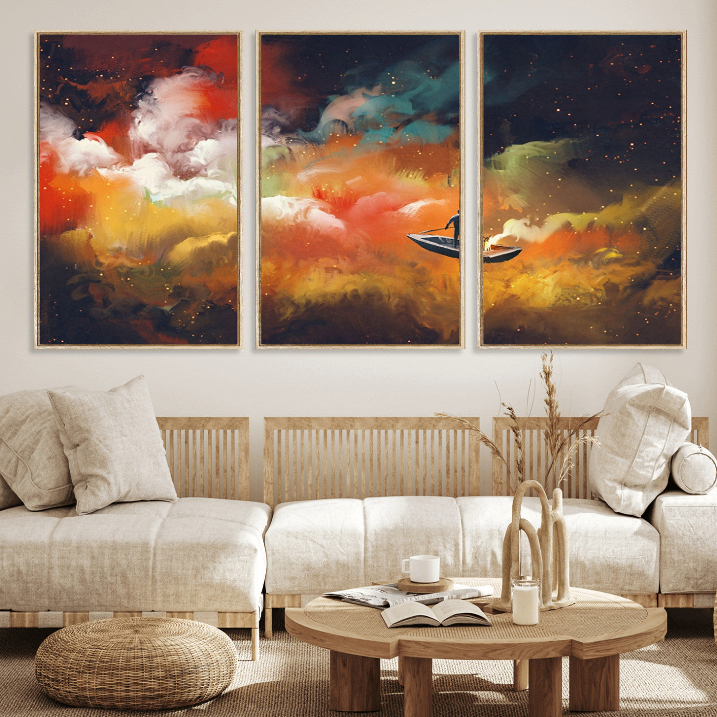 MGV-FC-60X30-3P - Surreal Space Adventure Canvas Wall Art – Dreamlike Abstract Galaxy Print – Framed and Ready to Hang for Living Room or Bedroom Decor