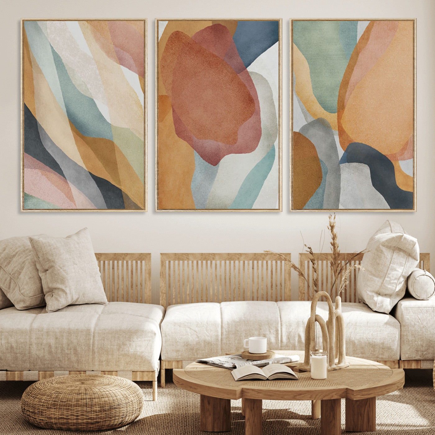 MGV-FC-60X30-3P - Boho Wall Art Canvas Print Set, Watercolor Boho Wall Art Canvas