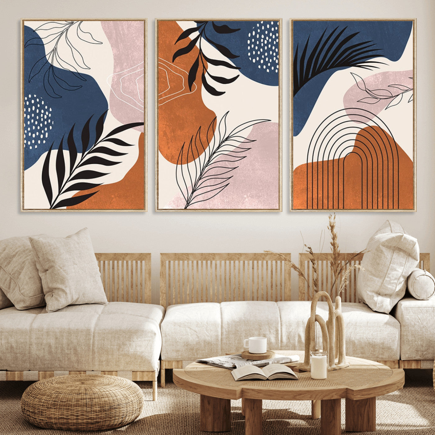 MGV-FC-60X30-3P - Boho Wall Art Canvas Print Set Mid-Century Prints Bohemian Wall Artwork Prints Boho Neutral,