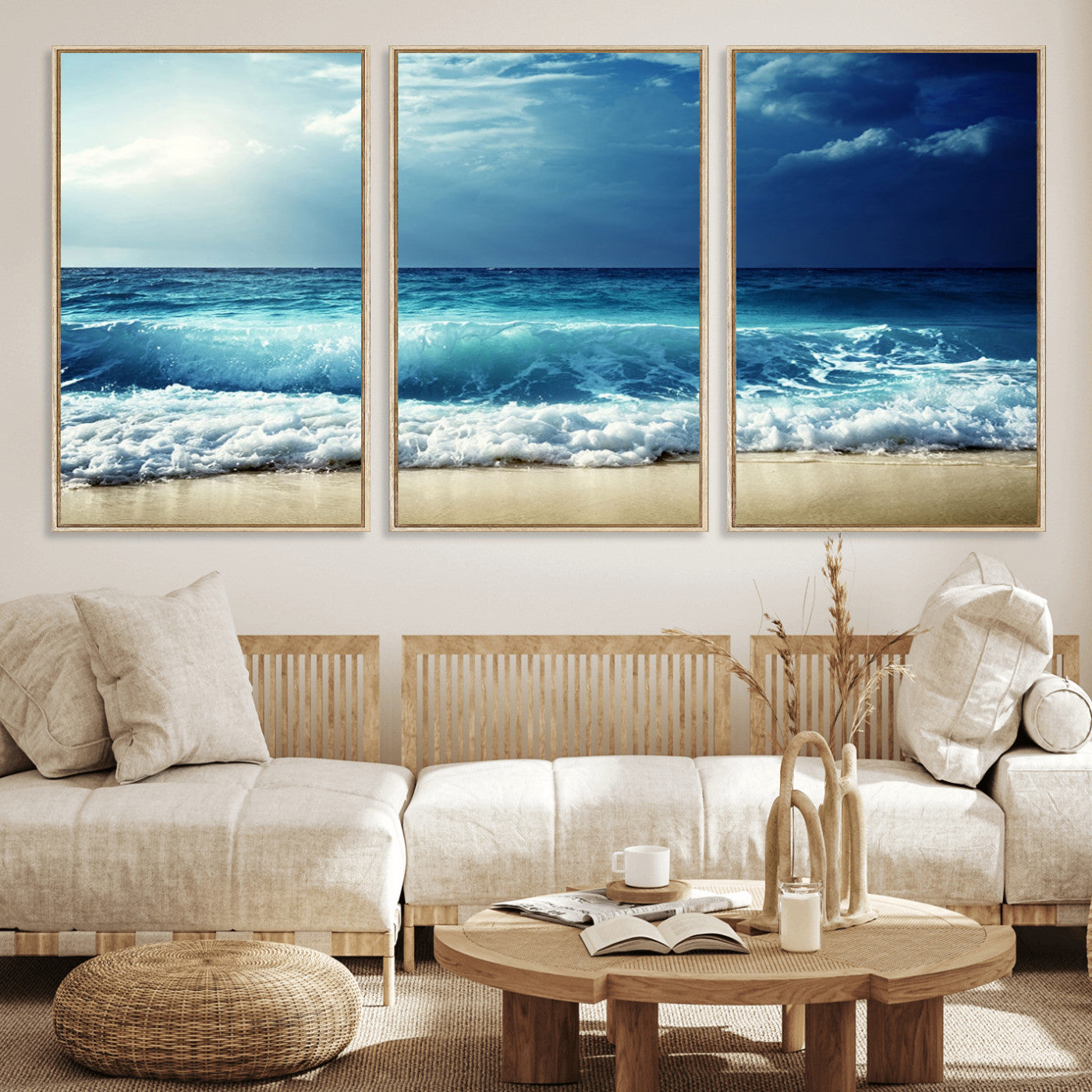 MGV-FC-60X30-3P - Majestic Ocean Wave Wall Art Canvas | 3 Panel Large Seascape Print for Living Room, Bedroom, Office Decor, Ready to Hang