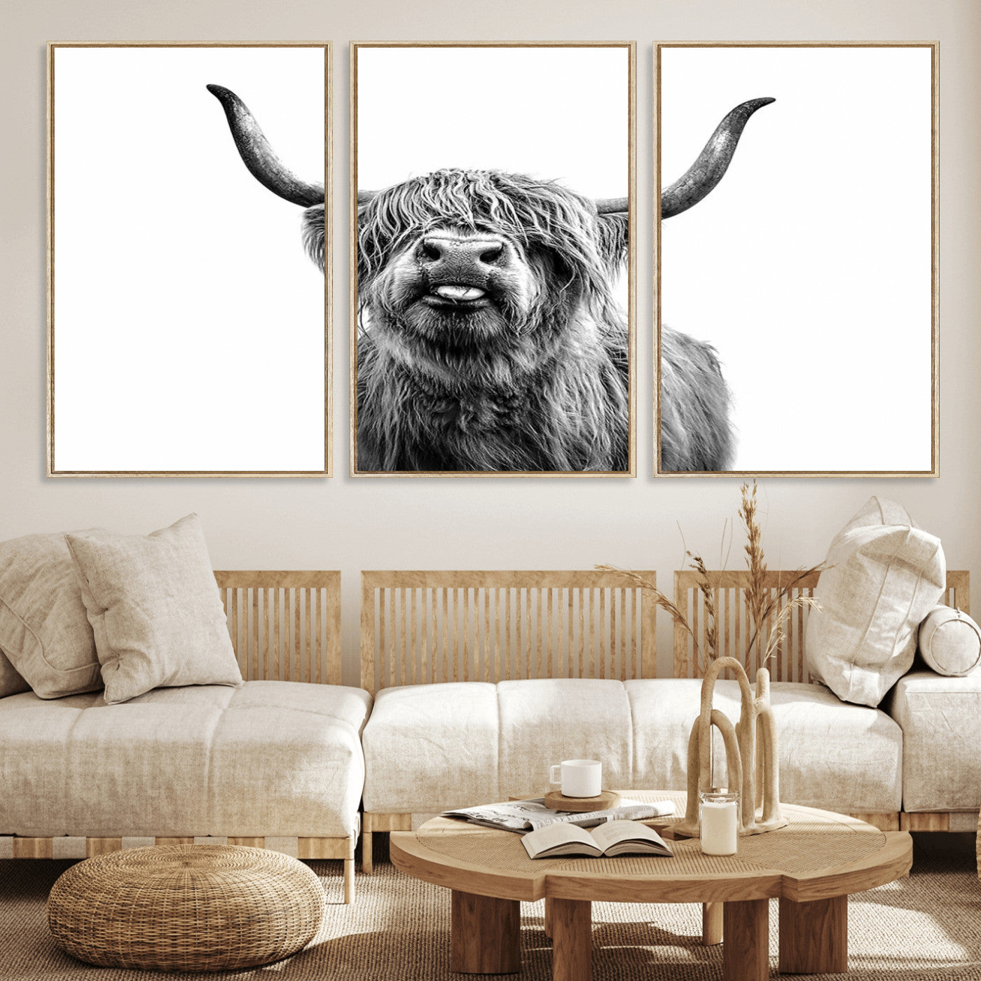 MGV-FC-60X30-3P - Fanny Scottish Highland Cow Cattle Art Print Farmhouse Wall Art Canvas Print