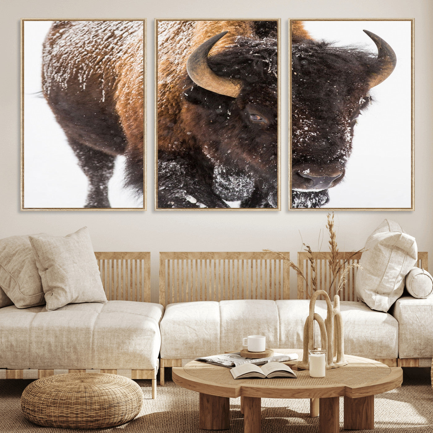 MGV-FC-60X30-3P - Bison Wall Art Canvas Print For Farmhouse, Wild Animal Wall Art