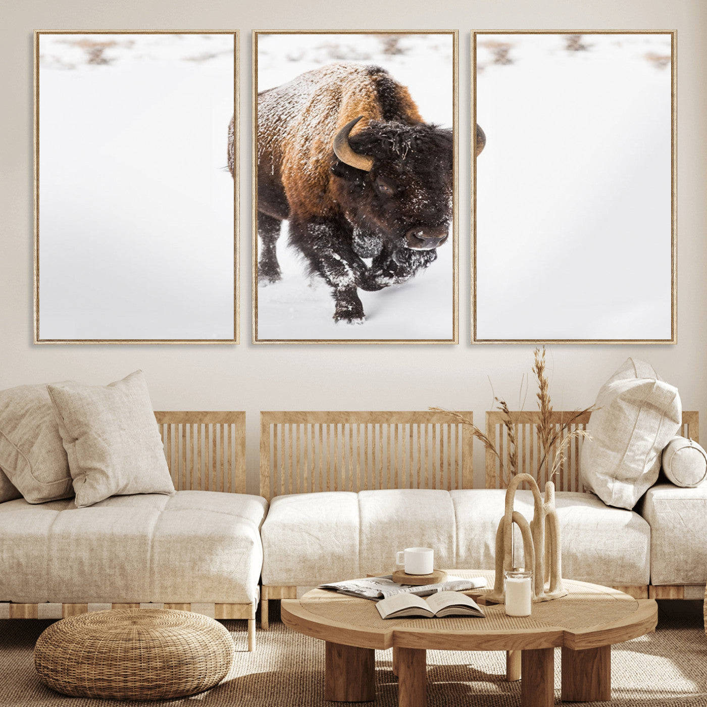 MGV-FC-60X30-3P - Bison Winter Wall Art Canvas Print For Farmhouse Decor