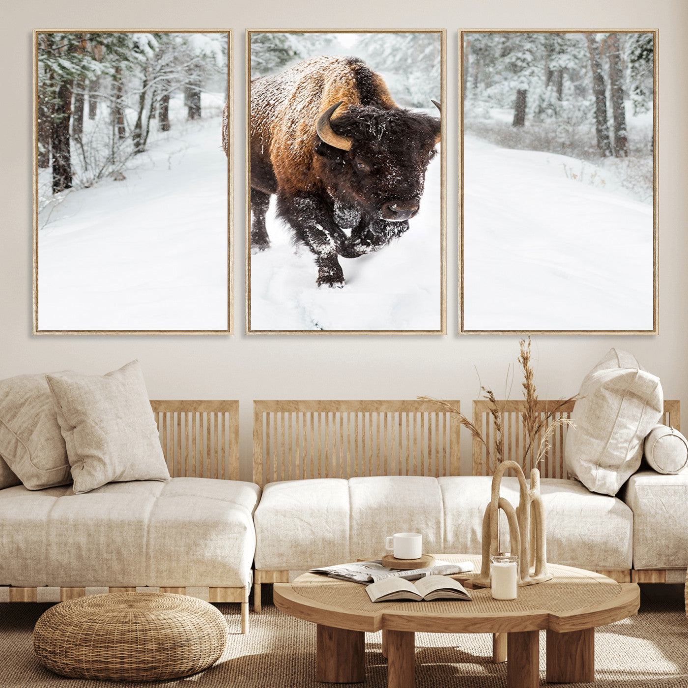 MGV-FC-60X30-3P - Bison Wall Art Canvas Print For Farmhouse, Animal Canvas Print, Wild Animal Wall Art