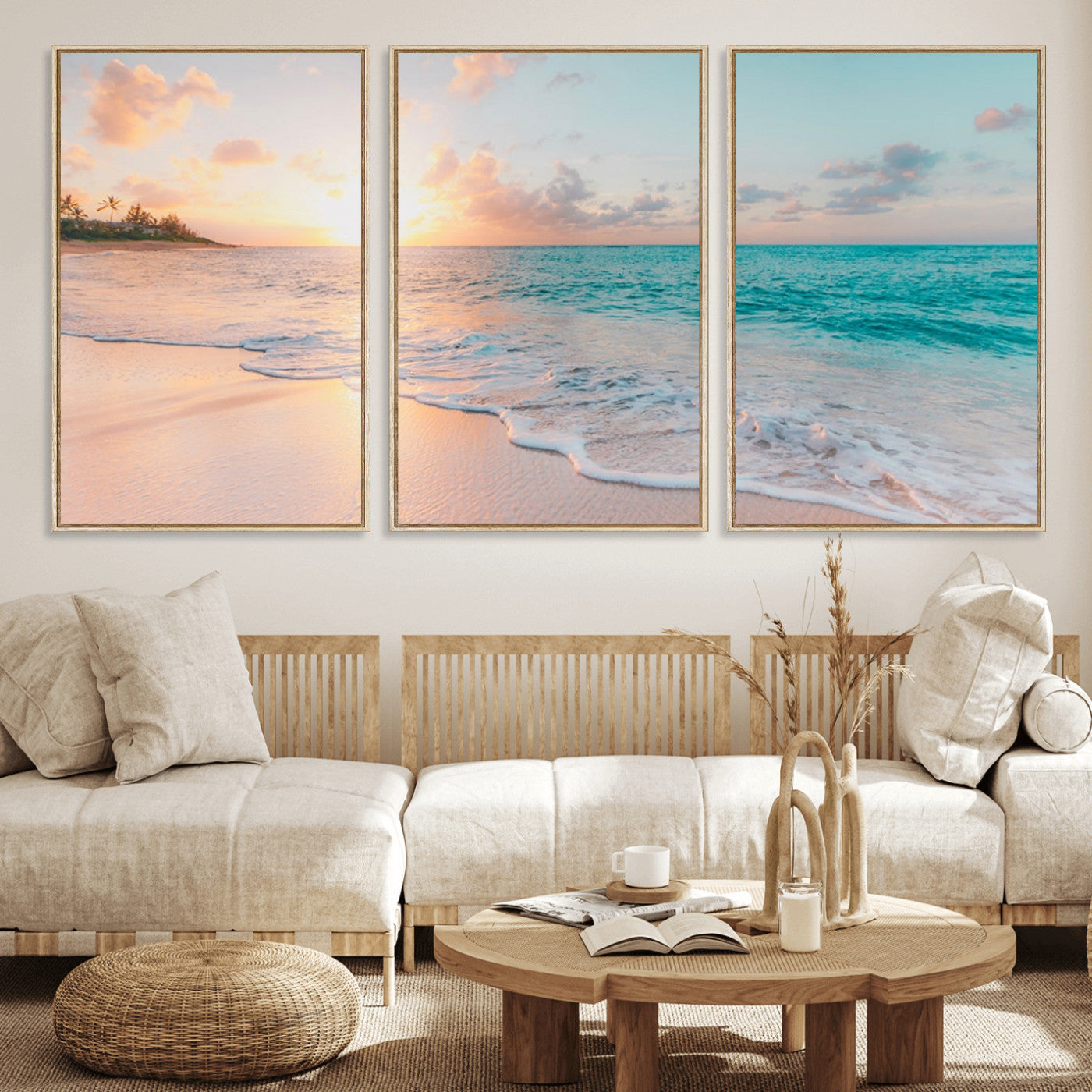 MGV-FC-60X30-3P - Beach Wall Art - Stunning Ocean Sunset Canvas Print with Coastal Design for Elegant and Relaxing