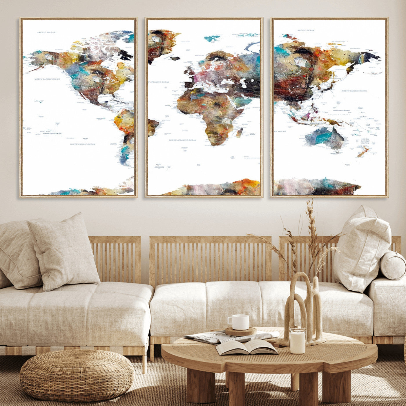 MGV-FC-60X30-3P - Push Pin World Map Canvas Print – Framed Wall Art for Couples to Track Their Travels – Anniversary