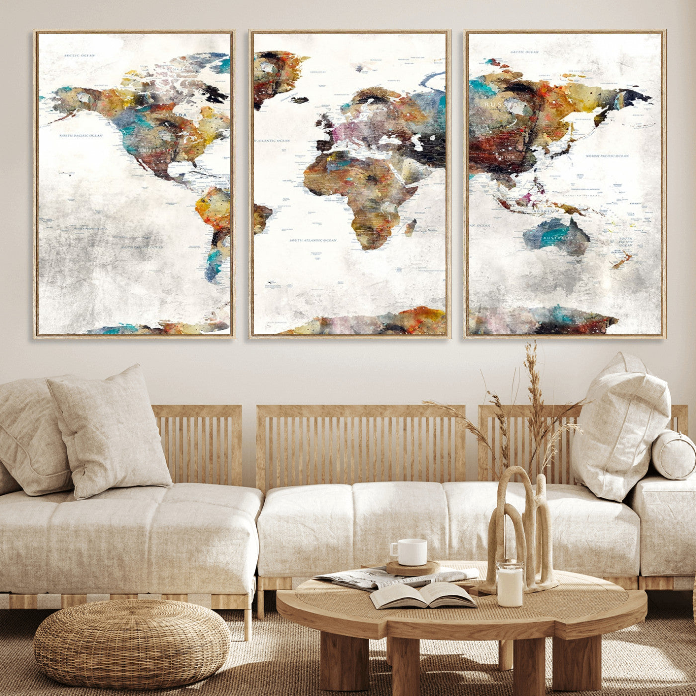 MGV-FC-60X30-3P - Push Pin World Map Canvas Print – Framed Wall Art for Couples to Track Their Travels – Anniversary