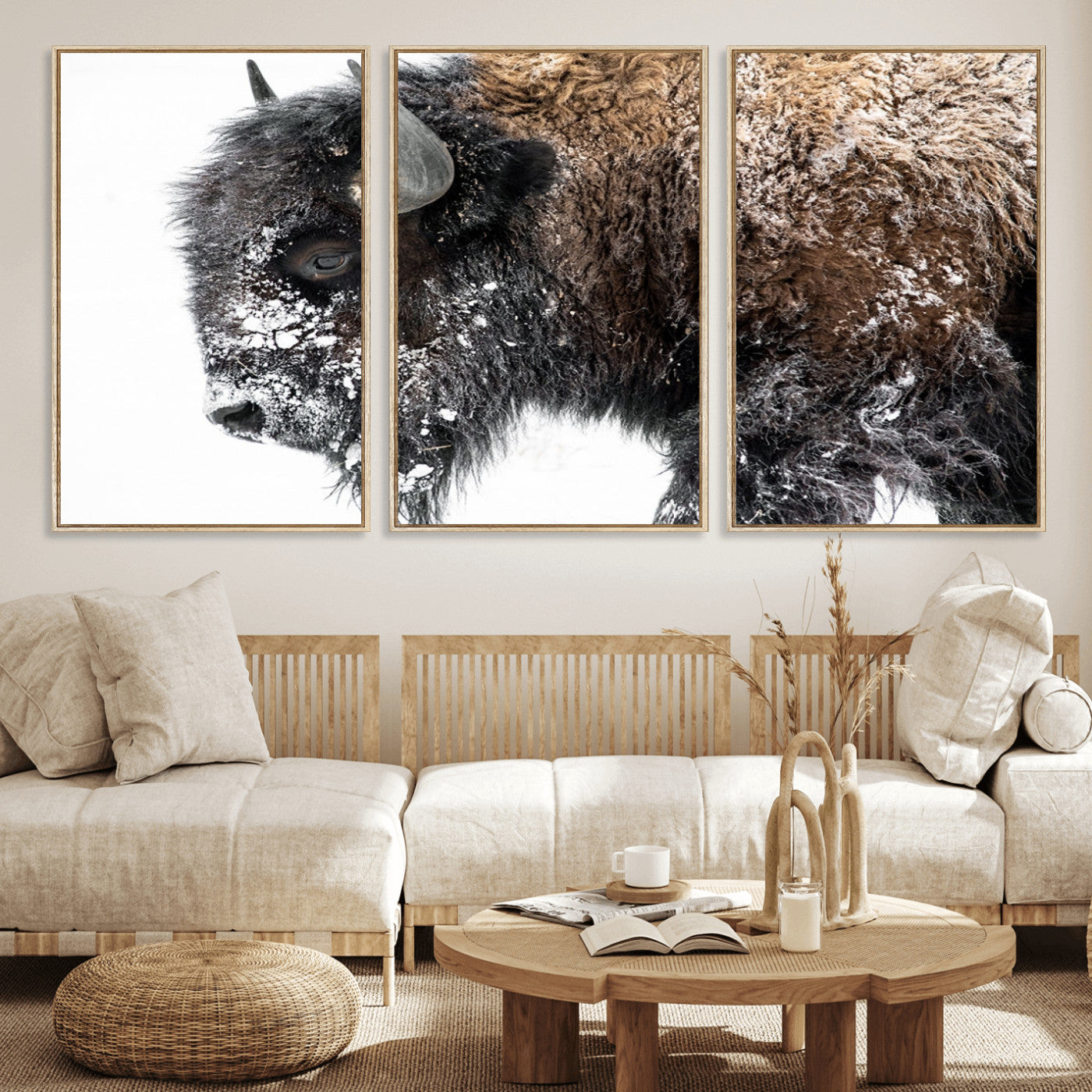 MGV-FC-60X30-3P - American Bison Wall Art Print | Buffalo Canvas Wall Art |  Framed and Ready to Hang Bison Print for Living Room or Office
