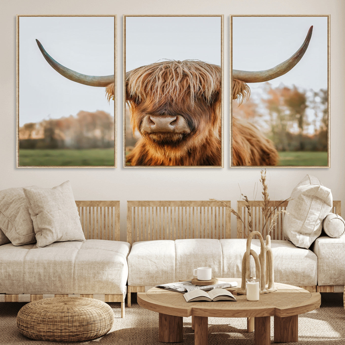 MGV-FC-60X30-3P - Highland Cow Animal Scottish Cattle Art Print Farmhouse Wall Art Canvas Print