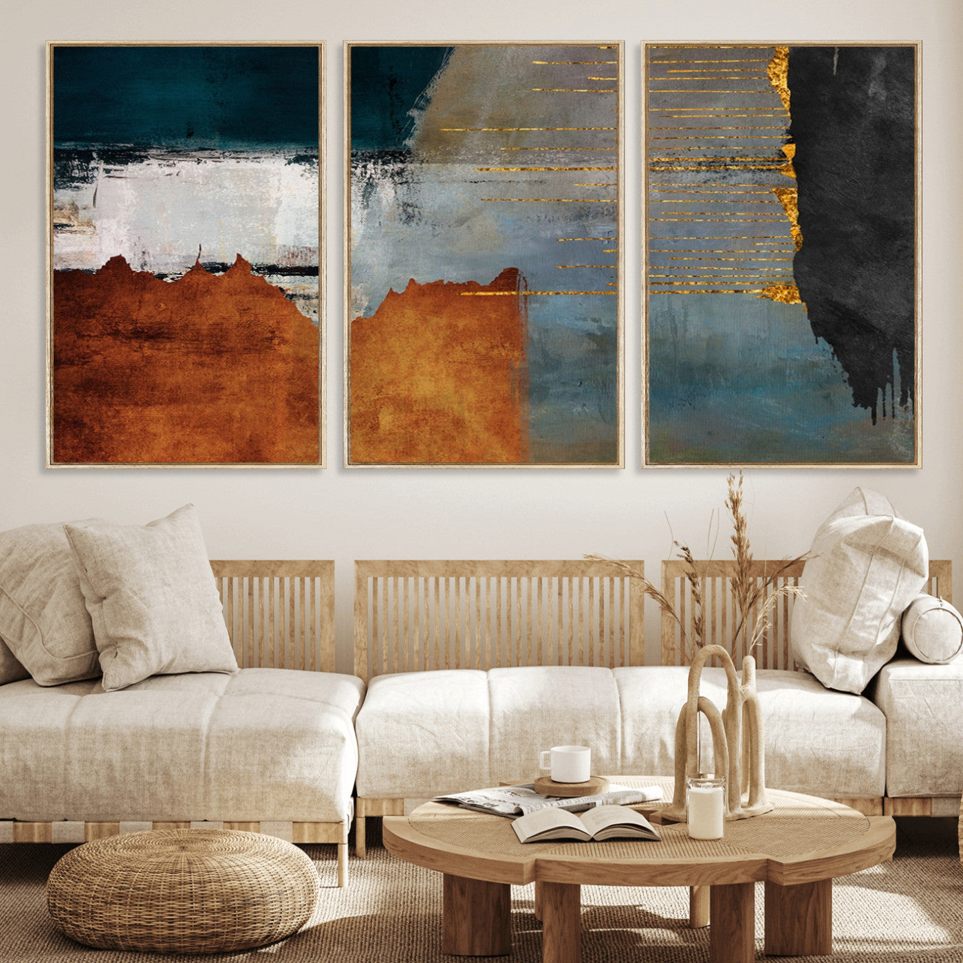 MGV-FC-60X30-3P - Modern Abstract Canvas Art Canvas Print - Framed and Ready to Hang Artwork for Contemporary Living Room or Office Decor
